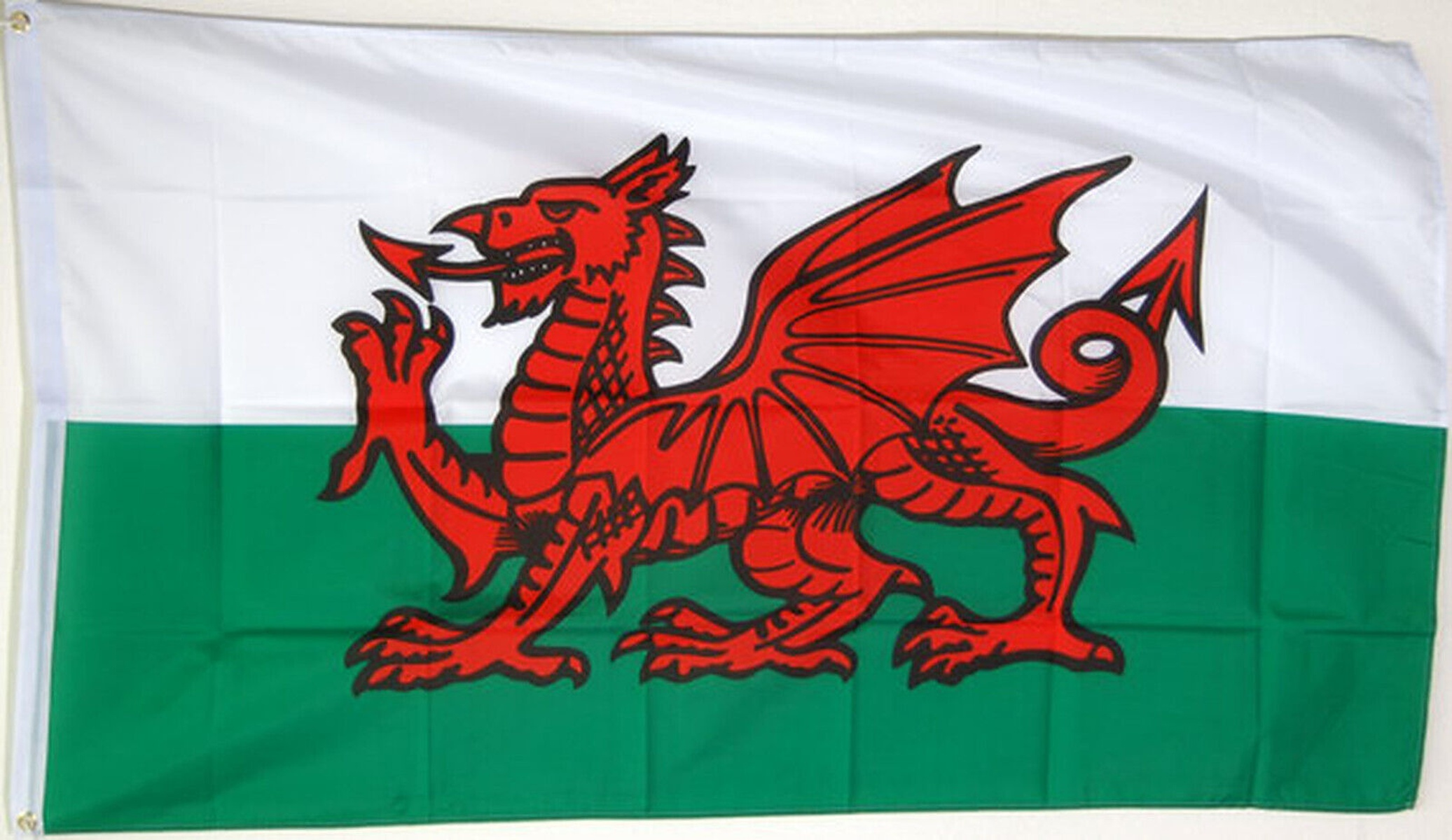 Waliser Flagge: grün und weiß mit einem roten Drachen.