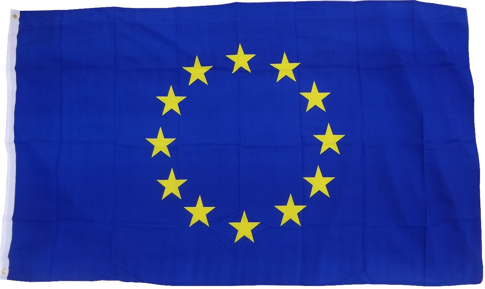 Flagge der Europäischen Union: blau mit einem Kreis aus gelben Sternen.