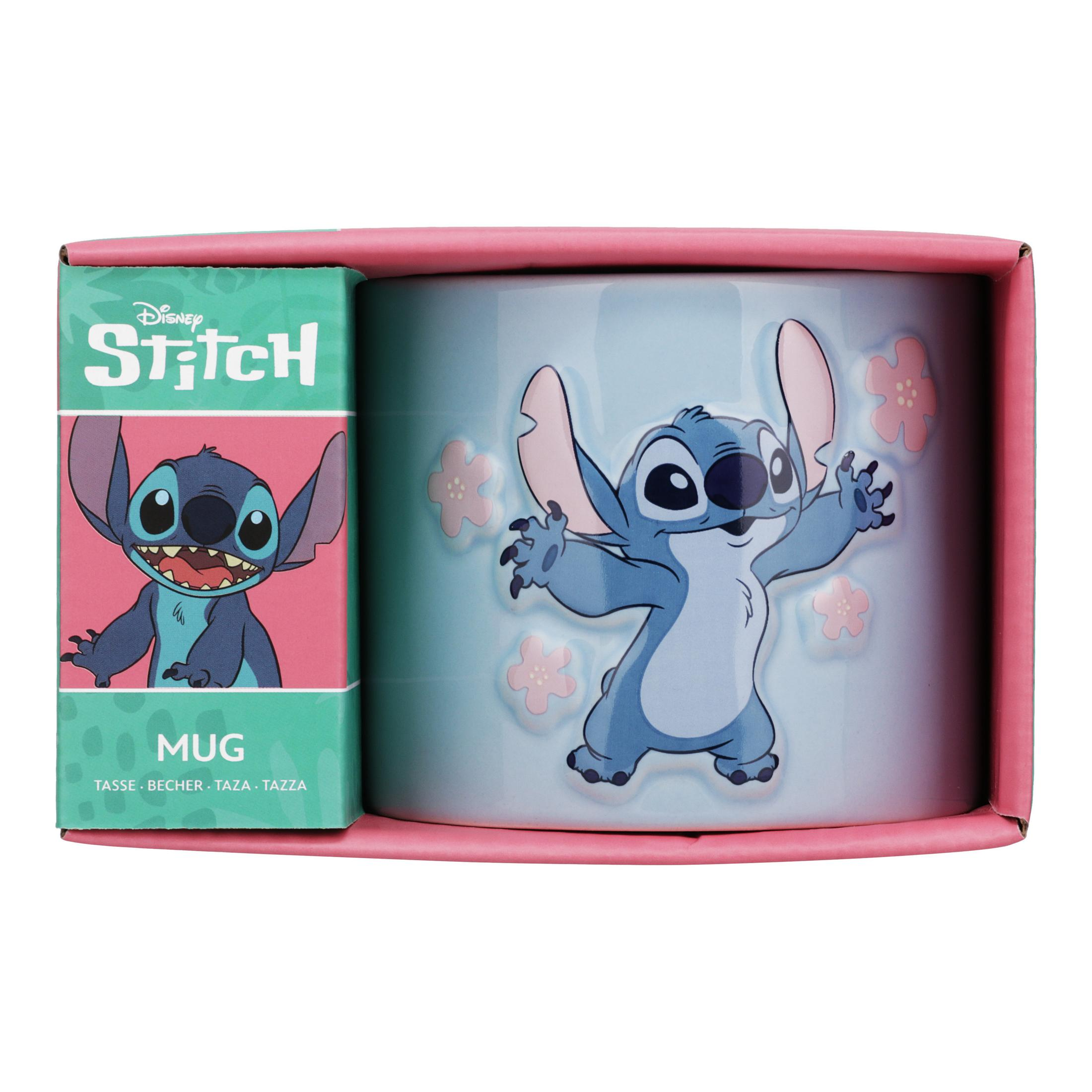 Disney Stitch-Tasse in einer Box. Stitch auf der Tasse und Box. Blaue Tasse.