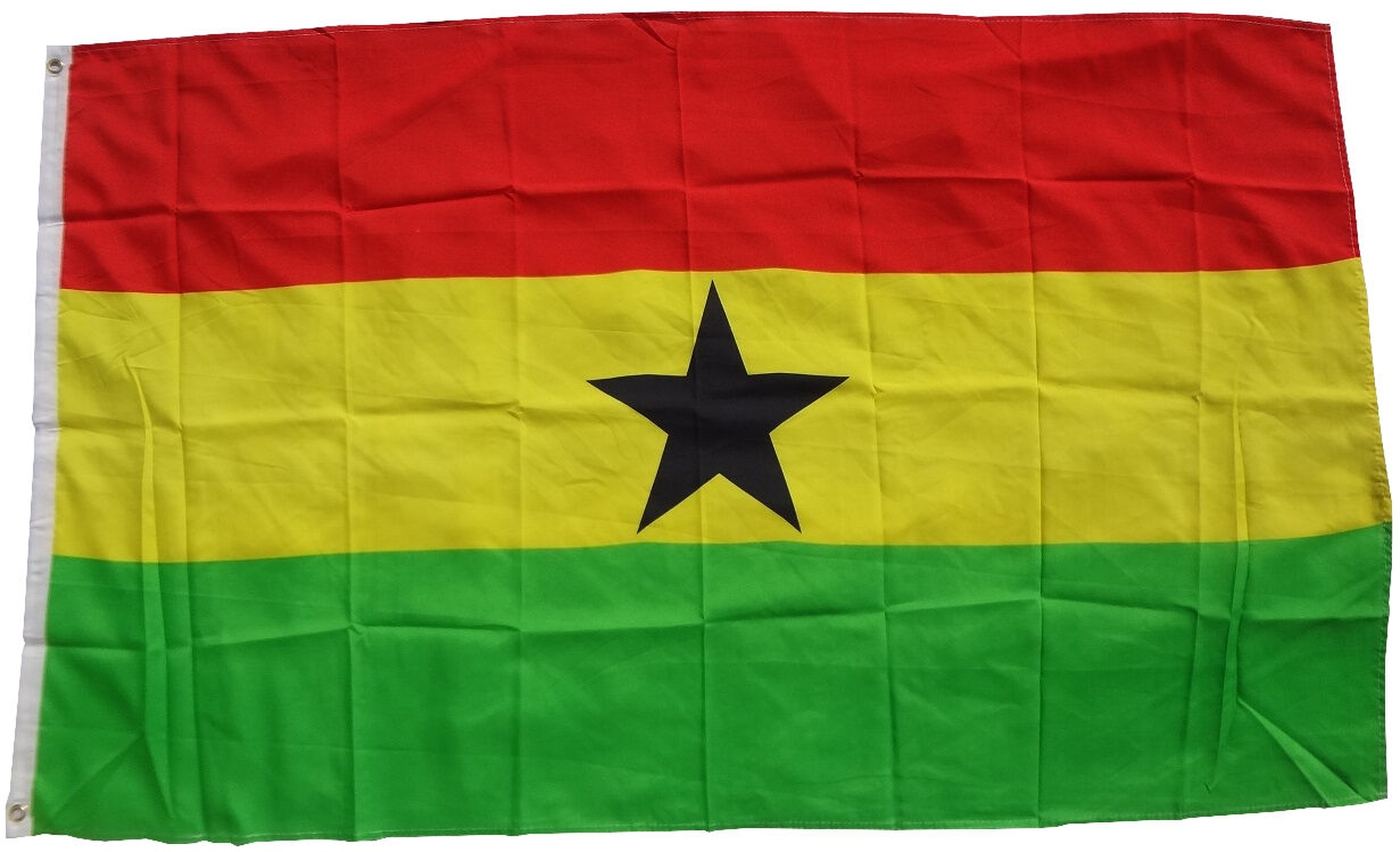 Ghana-Flagge: rote, gelbe und grüne horizontale Streifen mit einem schwarzen Stern in der Mitte.