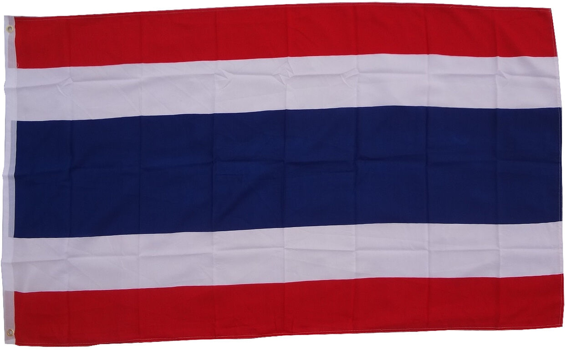 Die Flagge Thailands. Sie hat rote, weiße und blaue horizontale Streifen. Der blaue Streifen ist breiter und in der Mitte.