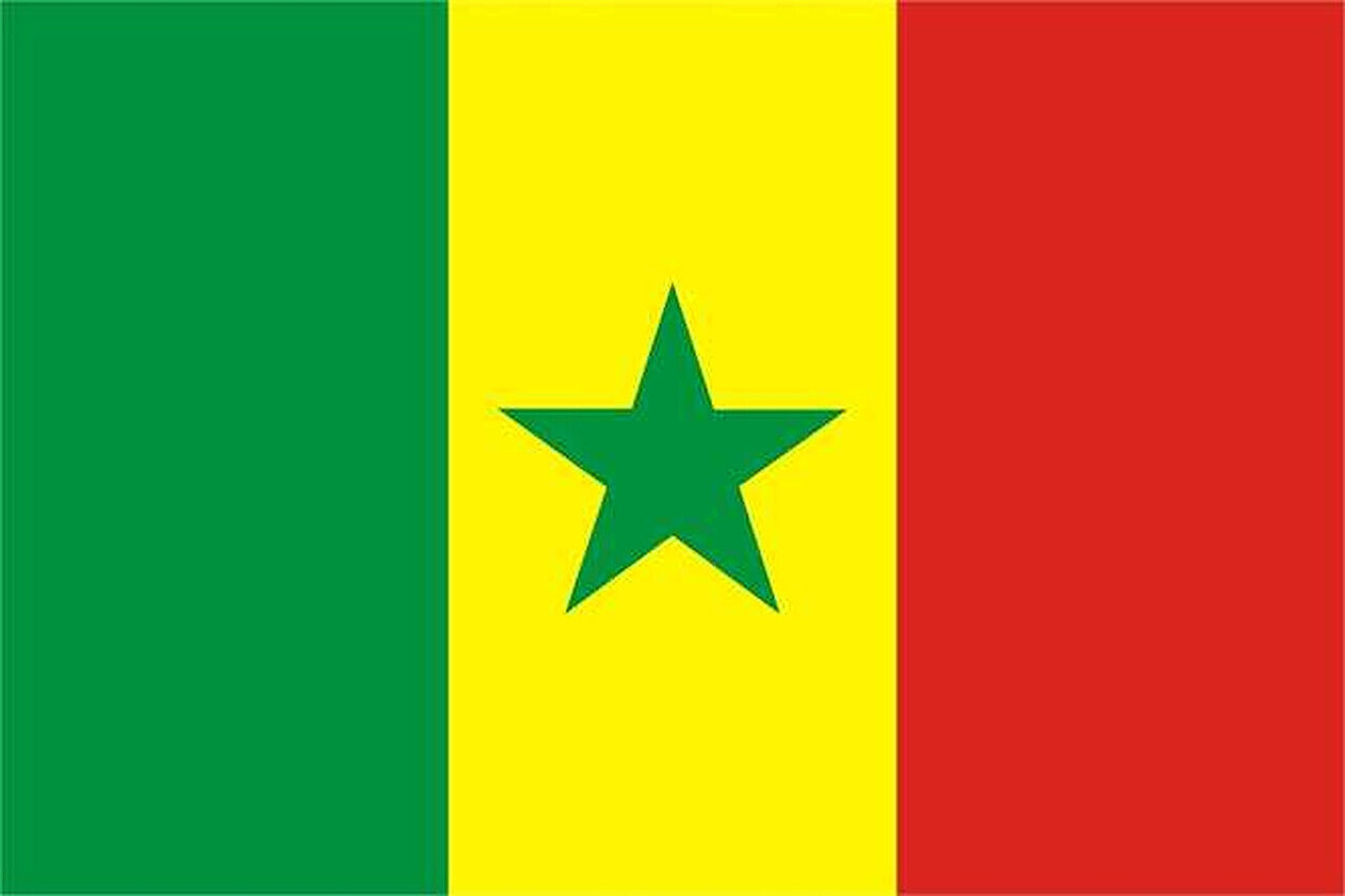 Flagge des Senegal. Grüne, gelbe und rote vertikale Streifen mit einem grünen Stern in der Mitte.