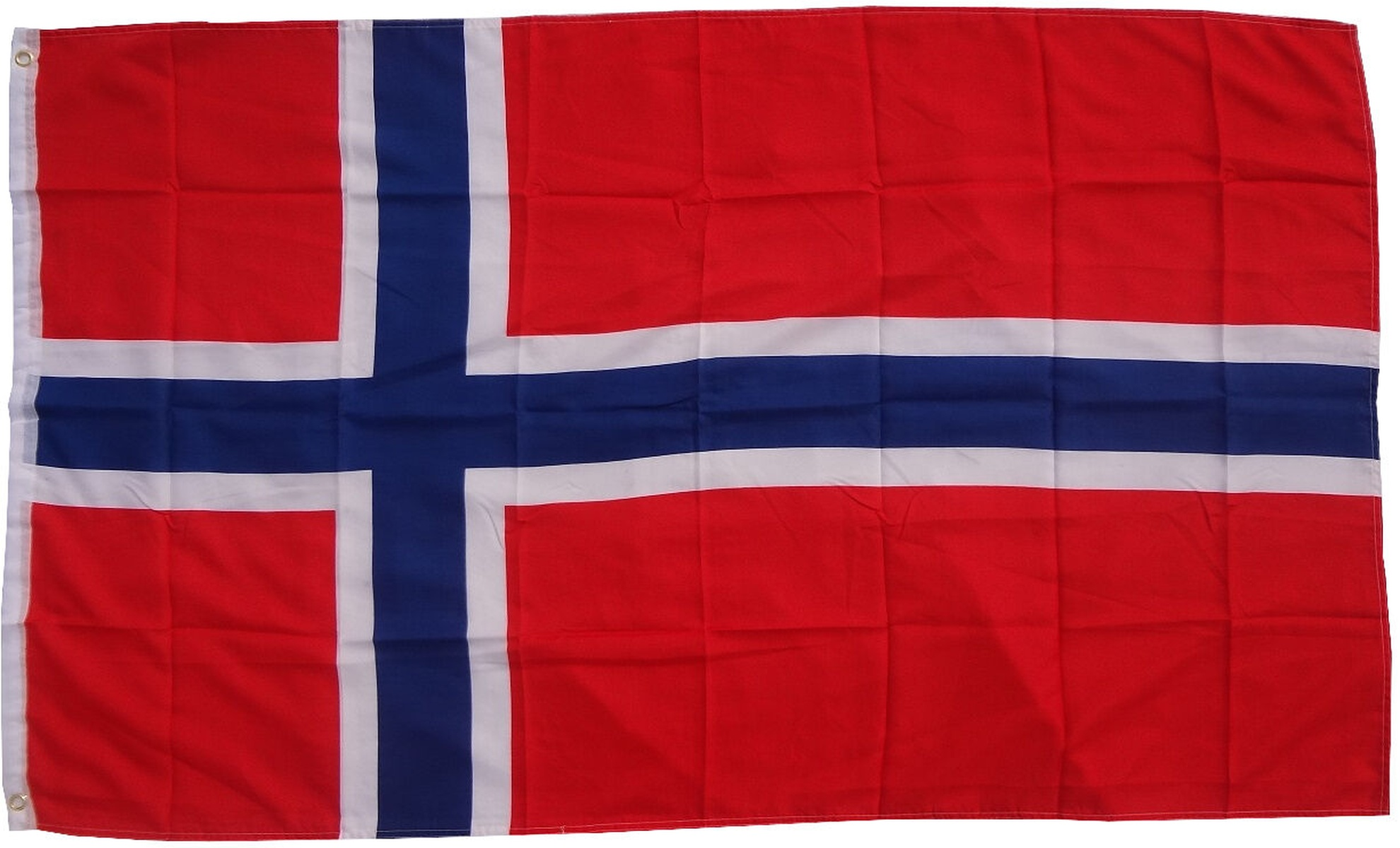 Die norwegische Flagge, rot mit einem blauem Kreuz, weiß umrandet.