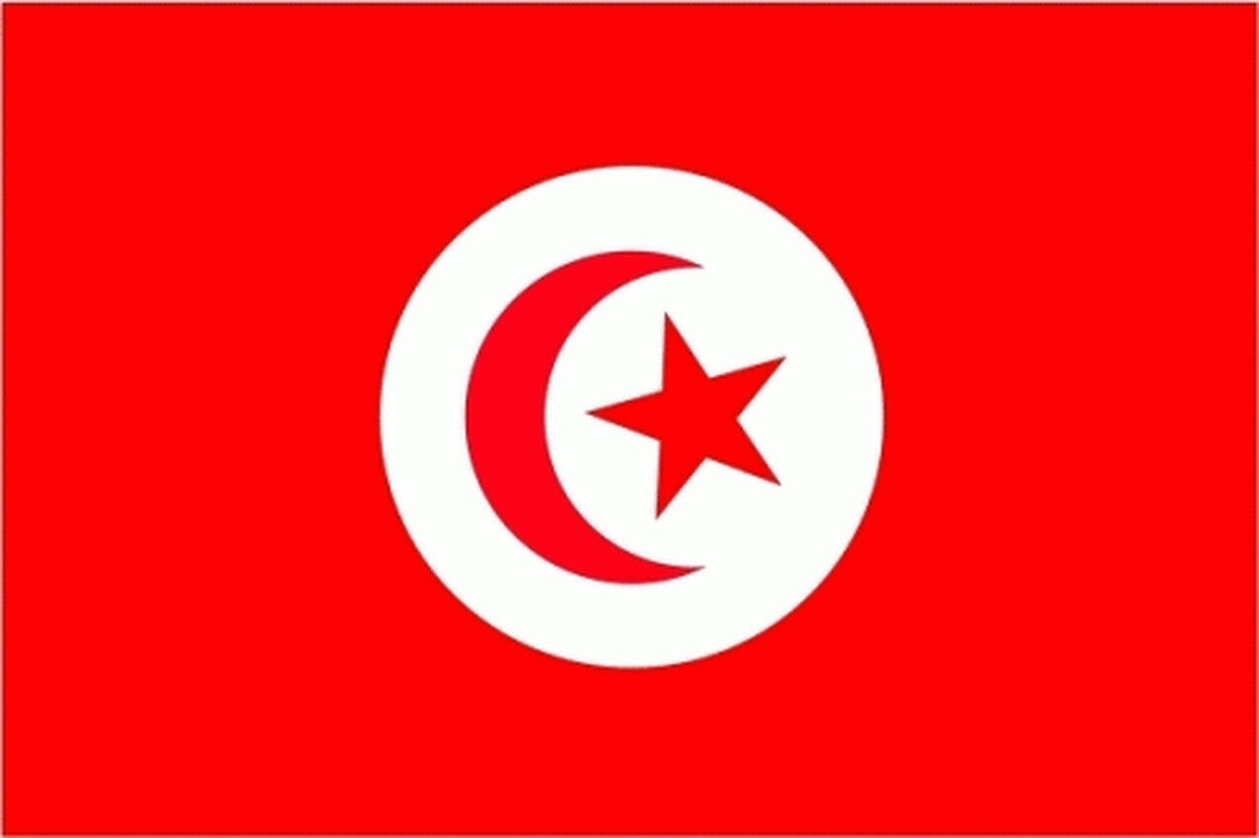 Tunesische Flagge. Rotes Feld mit einer weißen Scheibe mit rotem Halbmond und Stern.