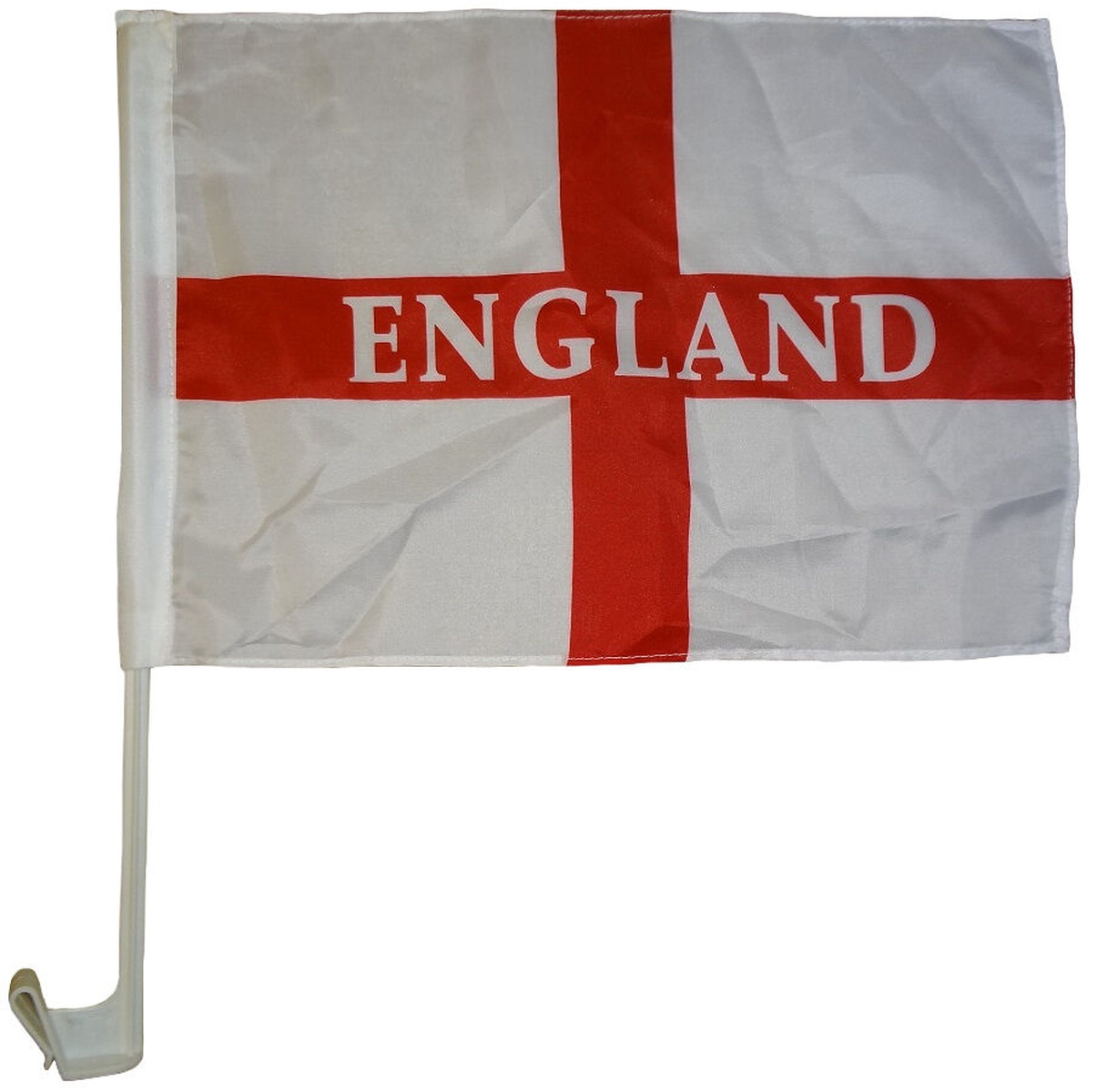 Eine weiße Flagge mit einem roten Kreuz und dem Wort ENGLAND darauf geschrieben.