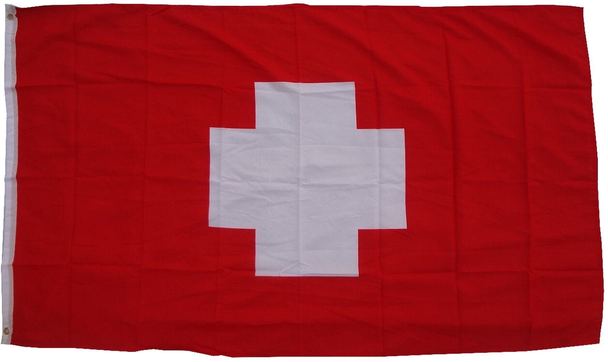 Die Schweizer Flagge: ein rotes Quadrat mit einem weißen Kreuz in der Mitte, klares und einfaches Design.