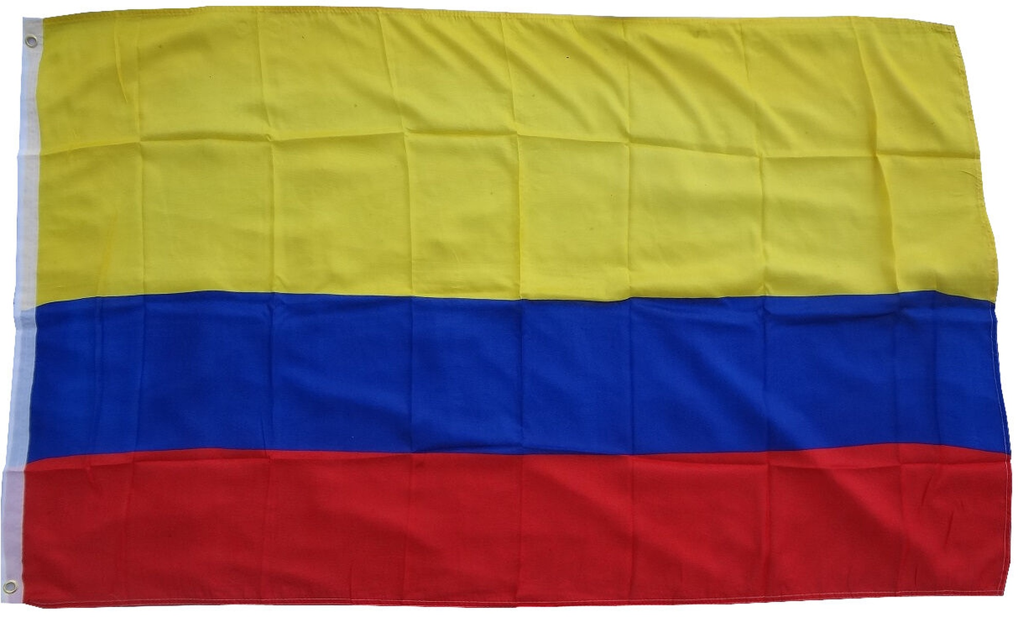 Die kolumbianische Flagge mit gelben, blauen und roten horizontalen Streifen.