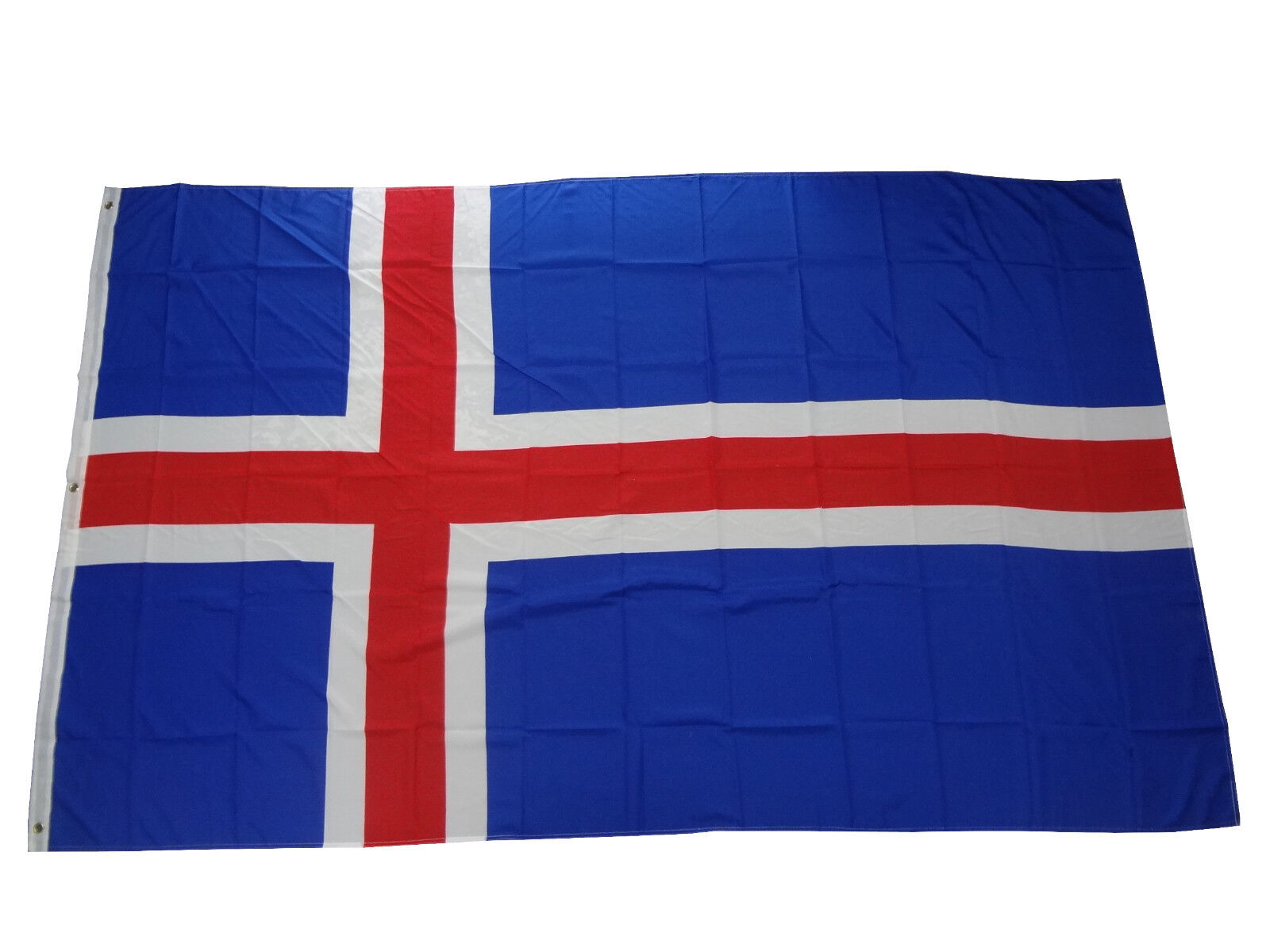 Isländische Flagge: blau mit rotem Kreuz, weiß umrandet.
