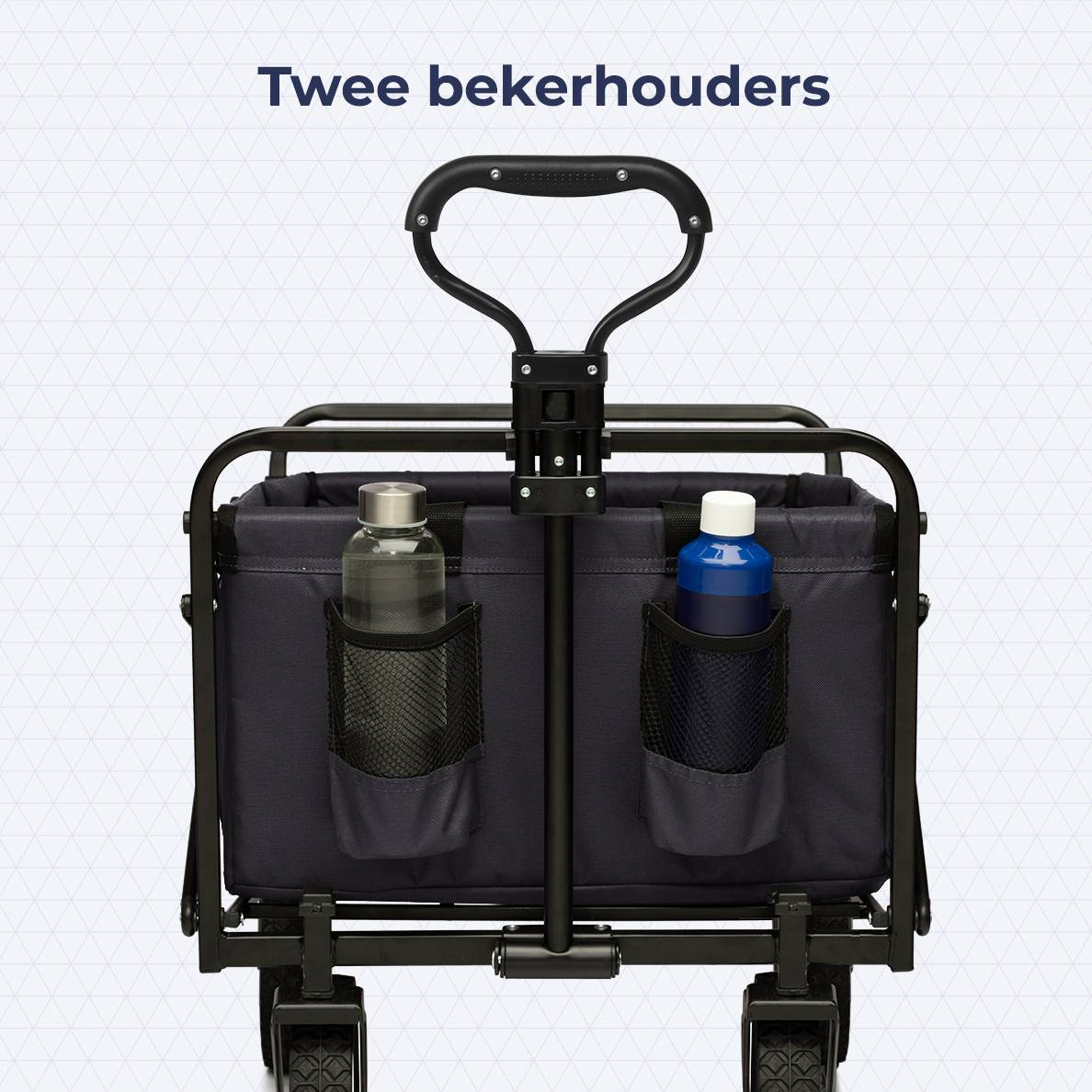 A close-up of the wagon's back with two bottle holders.