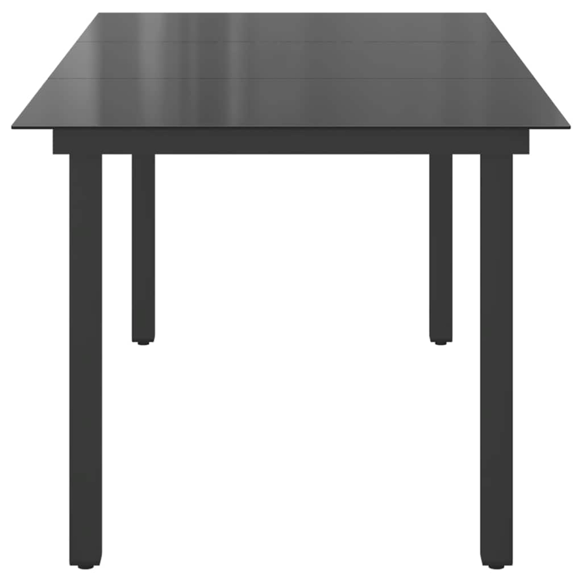 Schwarzer Tisch mit schwarzen Beinen.