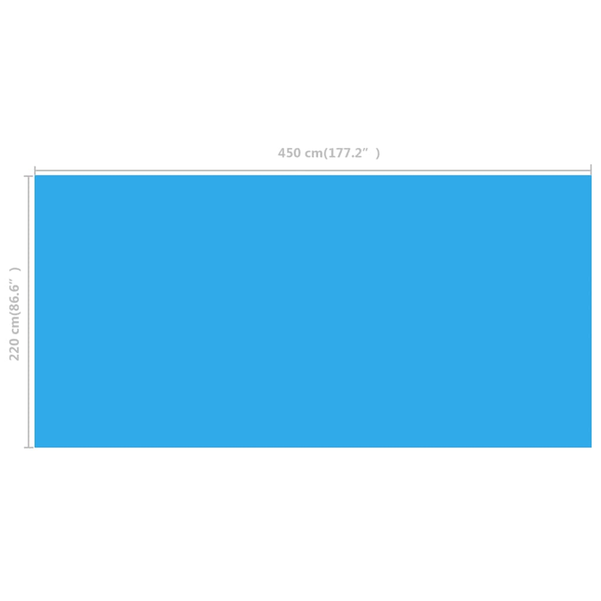 Ein hellblaues Rechteck mit den Maßen 220 cm x 450 cm.