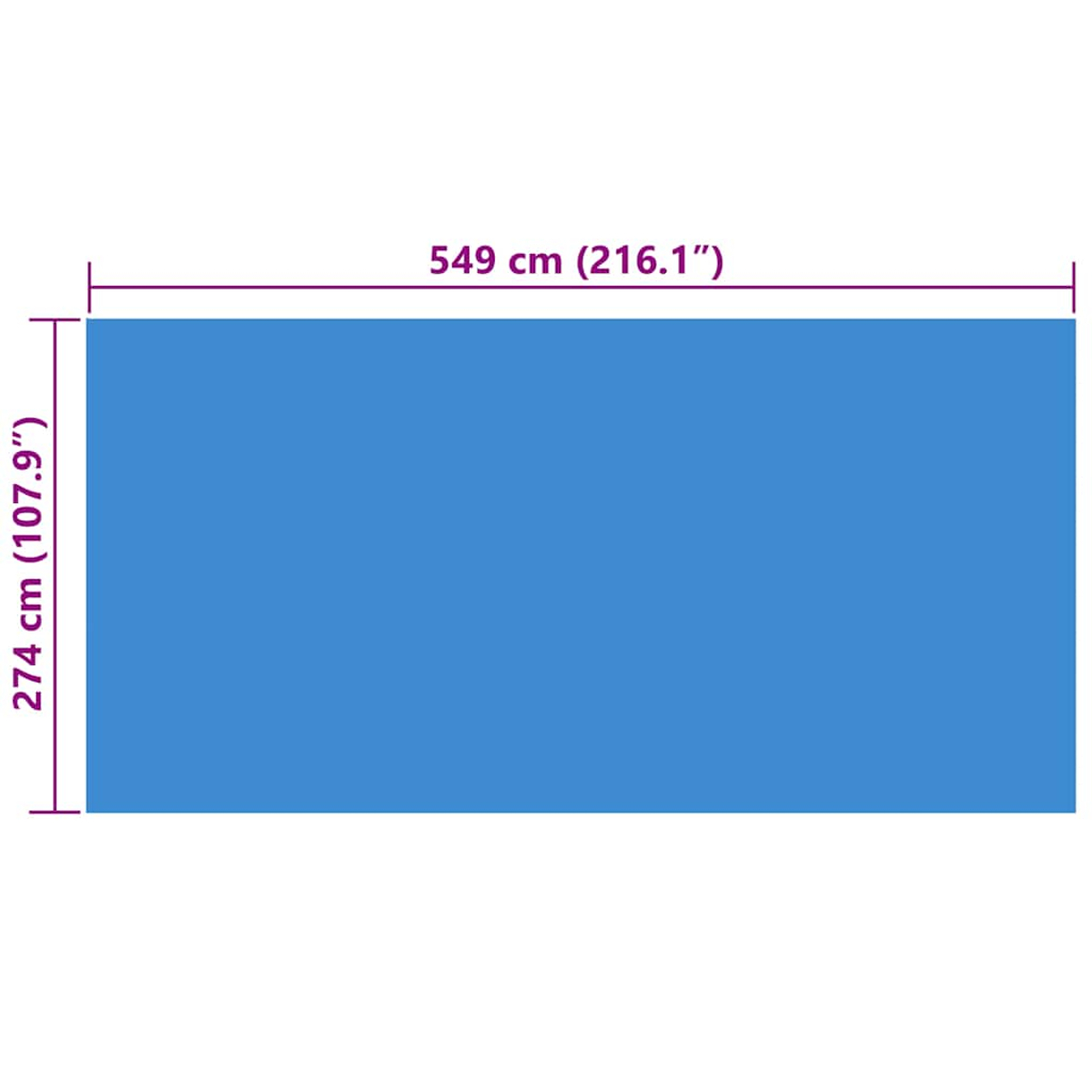Ein hellblaues Rechteck mit den Maßen 274 cm x 549 cm.