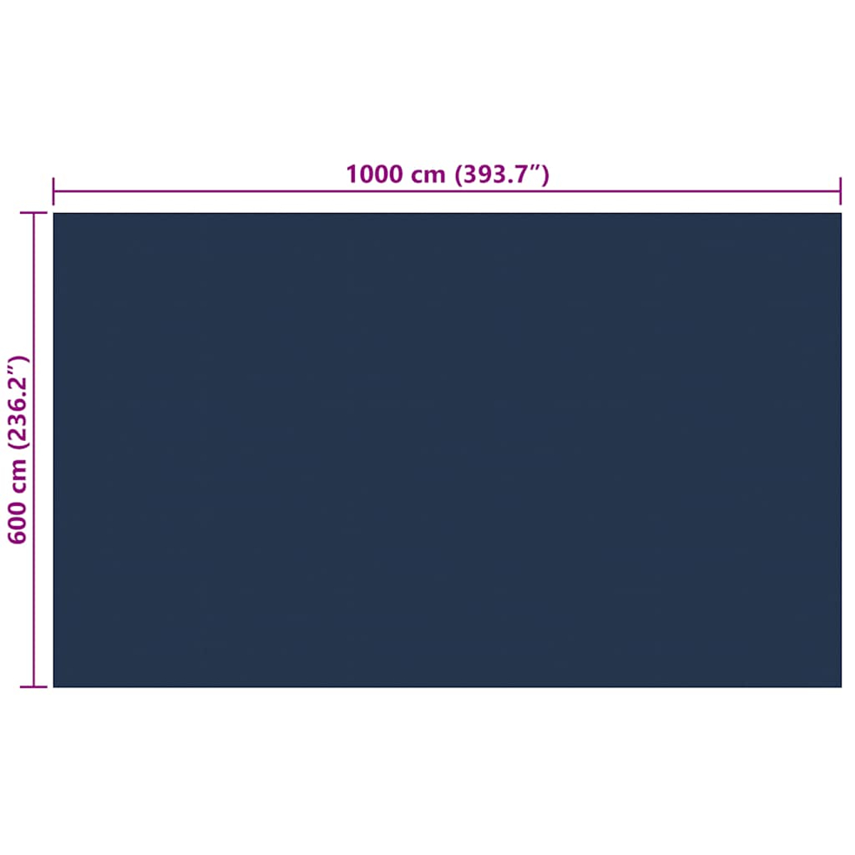Ein dunkelblaues Rechteck mit den Maßen: 1000 cm (393,7 Zoll) x 600 cm (236,2 Zoll).