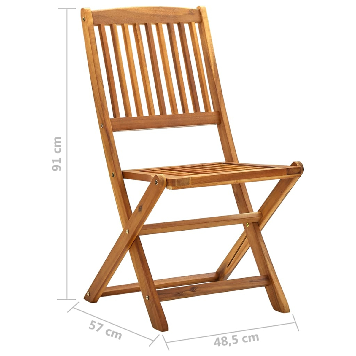 Klappstuhl aus Holz in Braun mit Lattenrost und Rückenlehne. Der Stuhl ist geöffnet und steht allein.