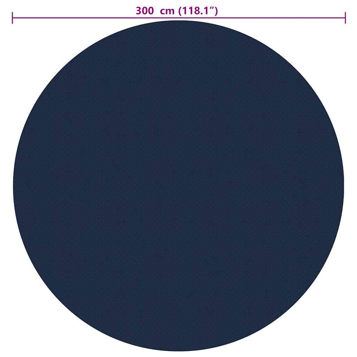 Ein marineblauer Kreis mit einem Durchmesser von 300 cm (118,1 Zoll).