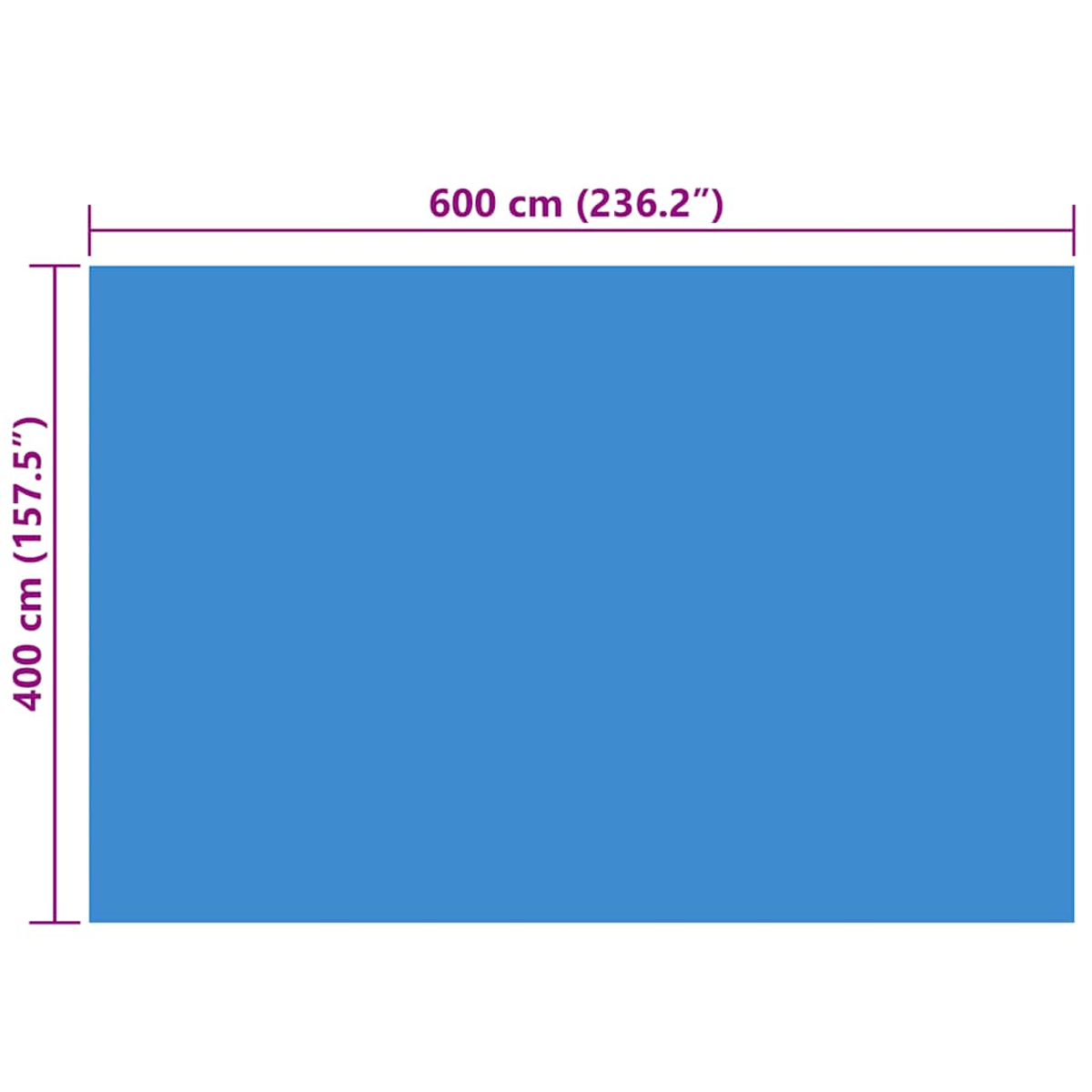 Eine große blaue rechteckige Fläche mit den Maßen 600 cm x 400 cm auf weißem Hintergrund.