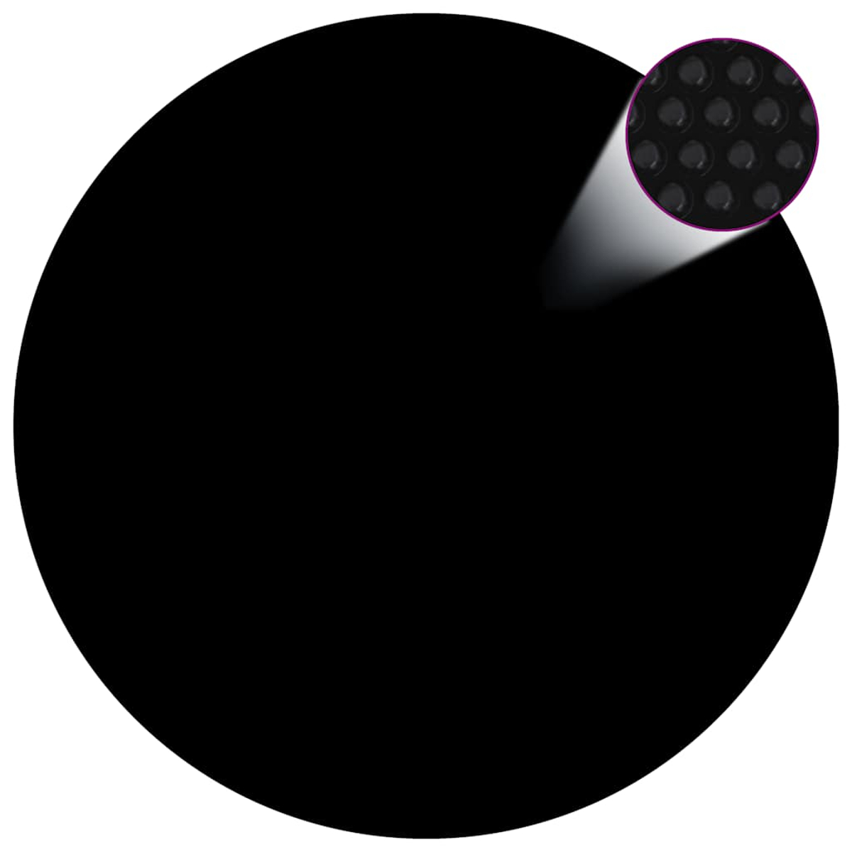 Ein schwarzer Kreis mit einer Nahaufnahme eines Musters aus kleinen, schwarzen, erhabenen Punkten. Mit einem Lichtstrahl.