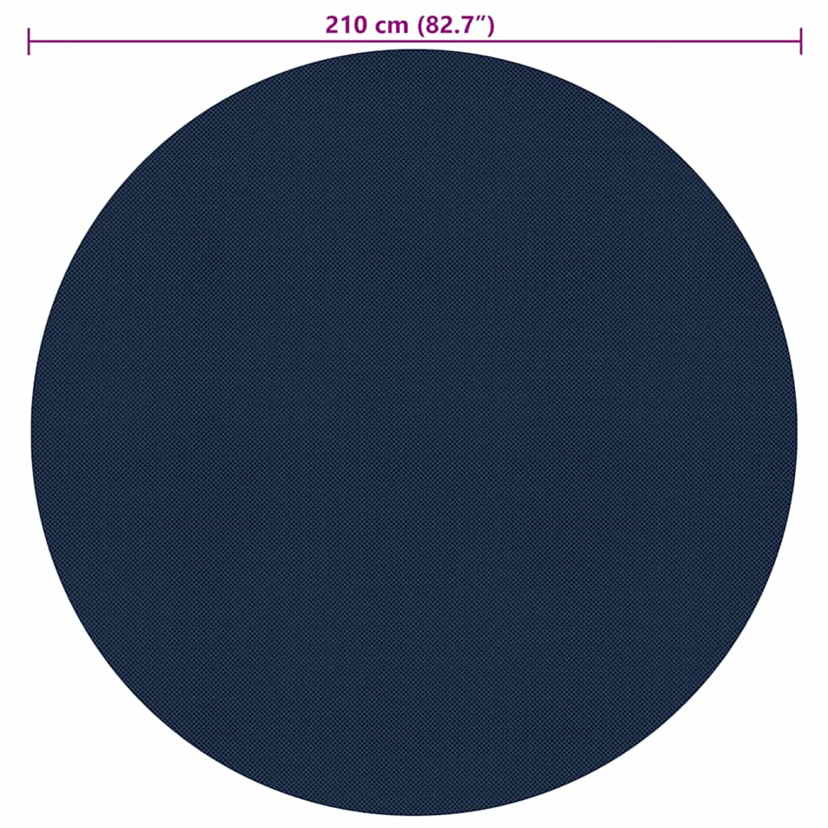 Ein runder Teppich. Der Durchmesser beträgt 210 cm. Die Oberfläche hat ein Punktmuster.