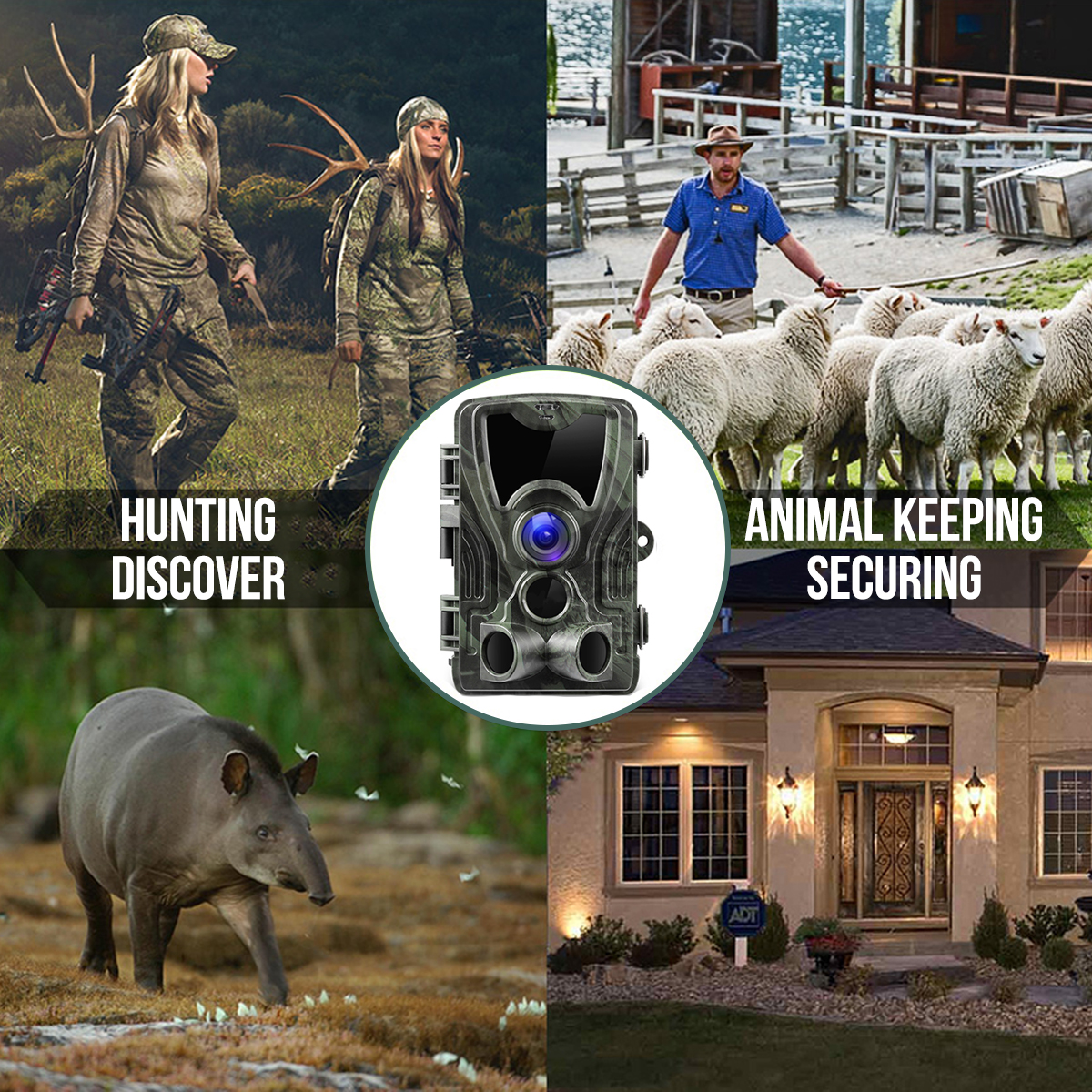 Image showing wildlife camera usage for hunting, animal keeping, and home security.