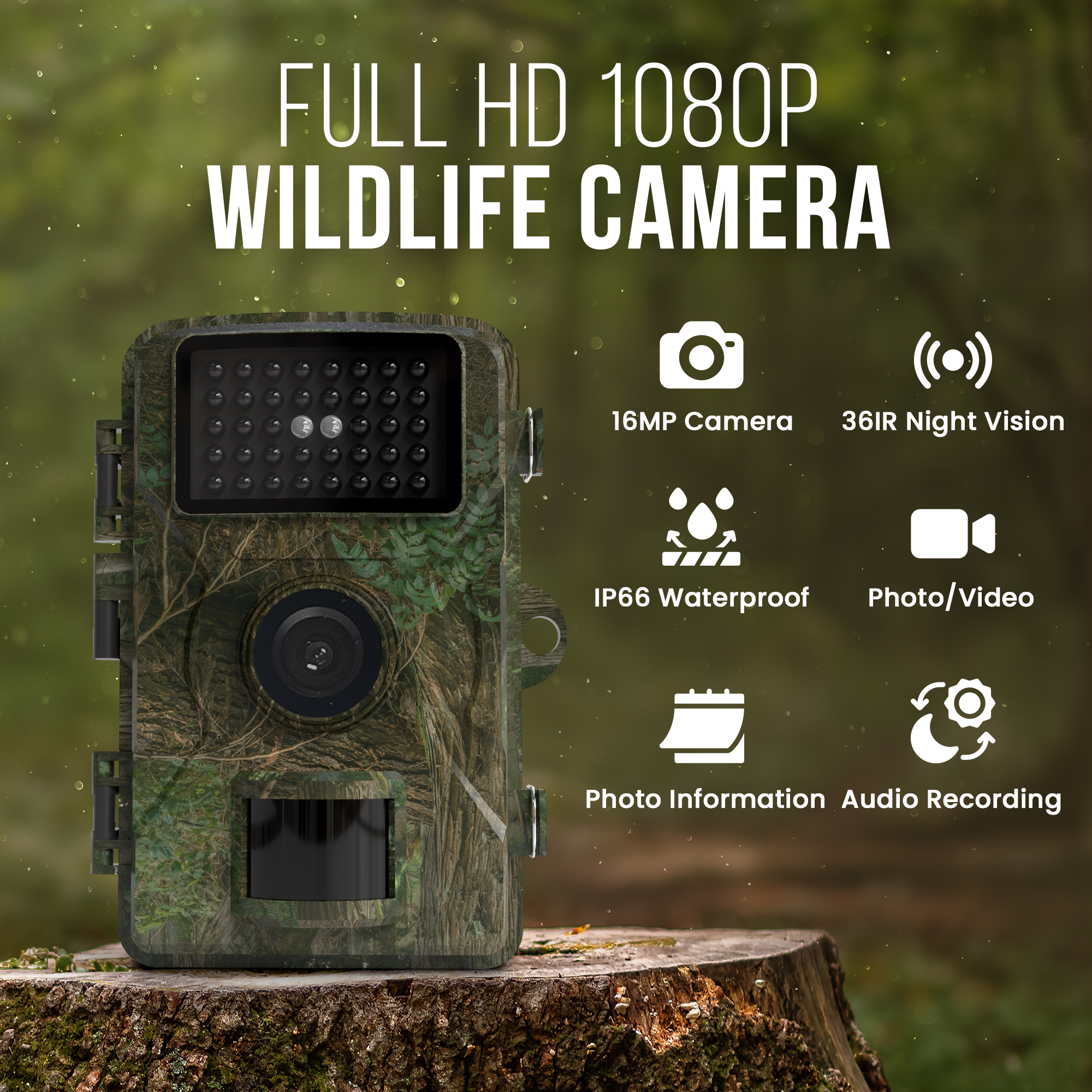Strex Wildcamera Met Nachtzicht - 16MP 1080P Full HD   Waterdicht   Jachtcamera   Wild Camera 719661409