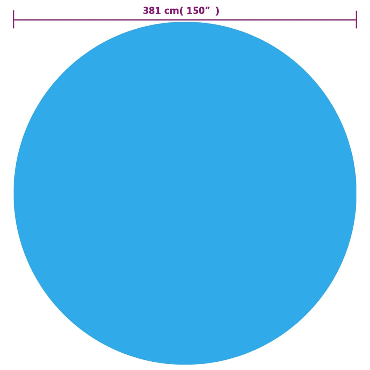 Großer blauer Kreis auf weißem Hintergrund. Eine Messlinie zeigt einen Durchmesser von 381 cm.