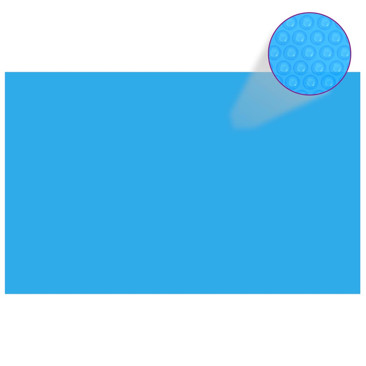 Blaue rechteckige Poolabdeckung mit Blasenmuster in der Ecke. Weißer Hintergrund.