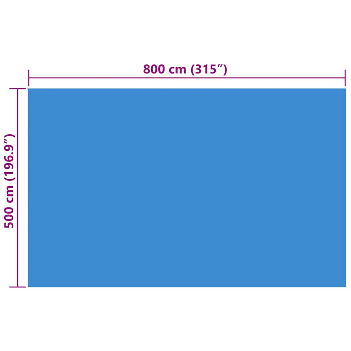 Blaues Rechteck mit den Maßen 800 cm x 500 cm, weißer Hintergrund. Messlinien sichtbar.