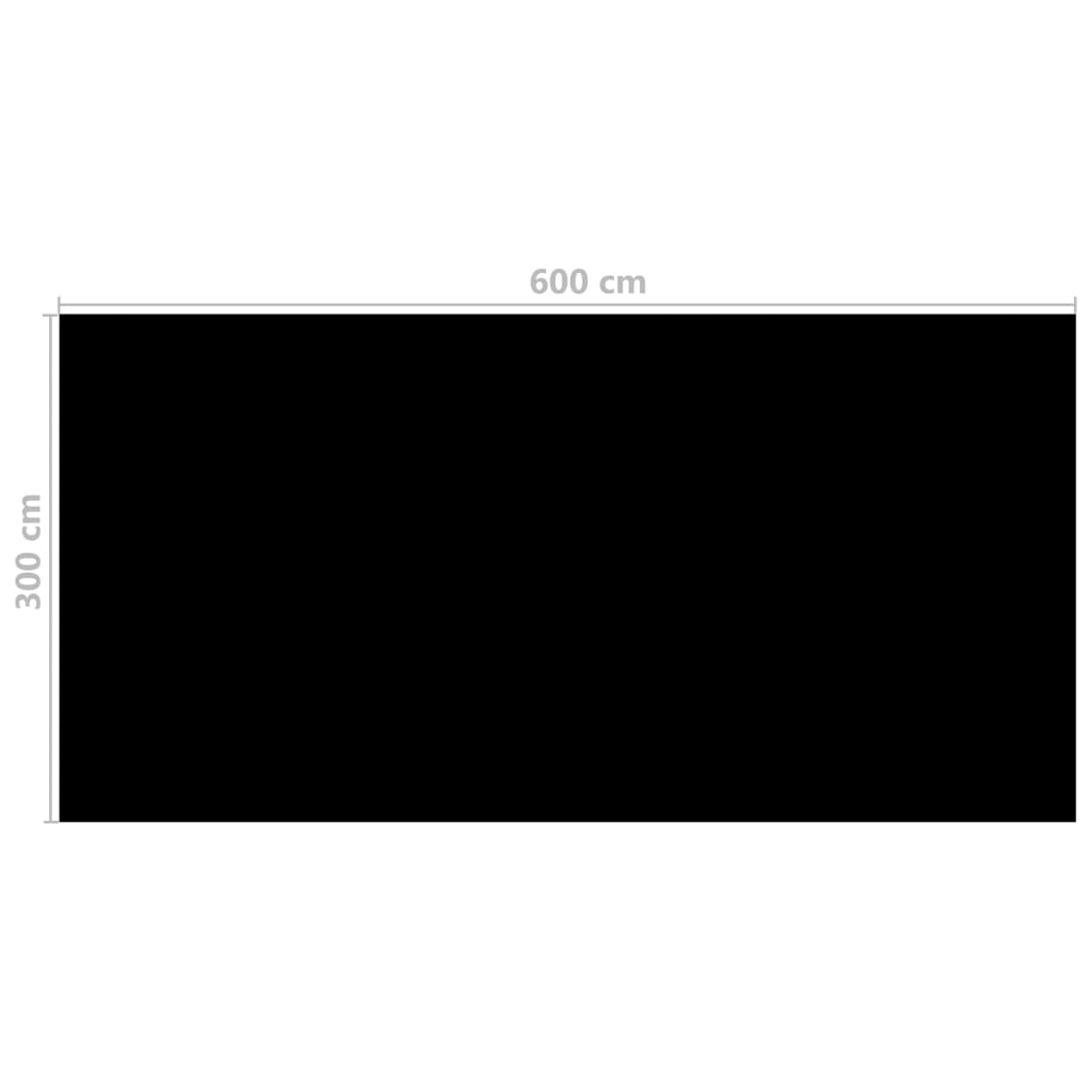 Schwarze rechteckige Fläche mit den Maßen 600 cm x 300 cm. Die Form ist schlicht.