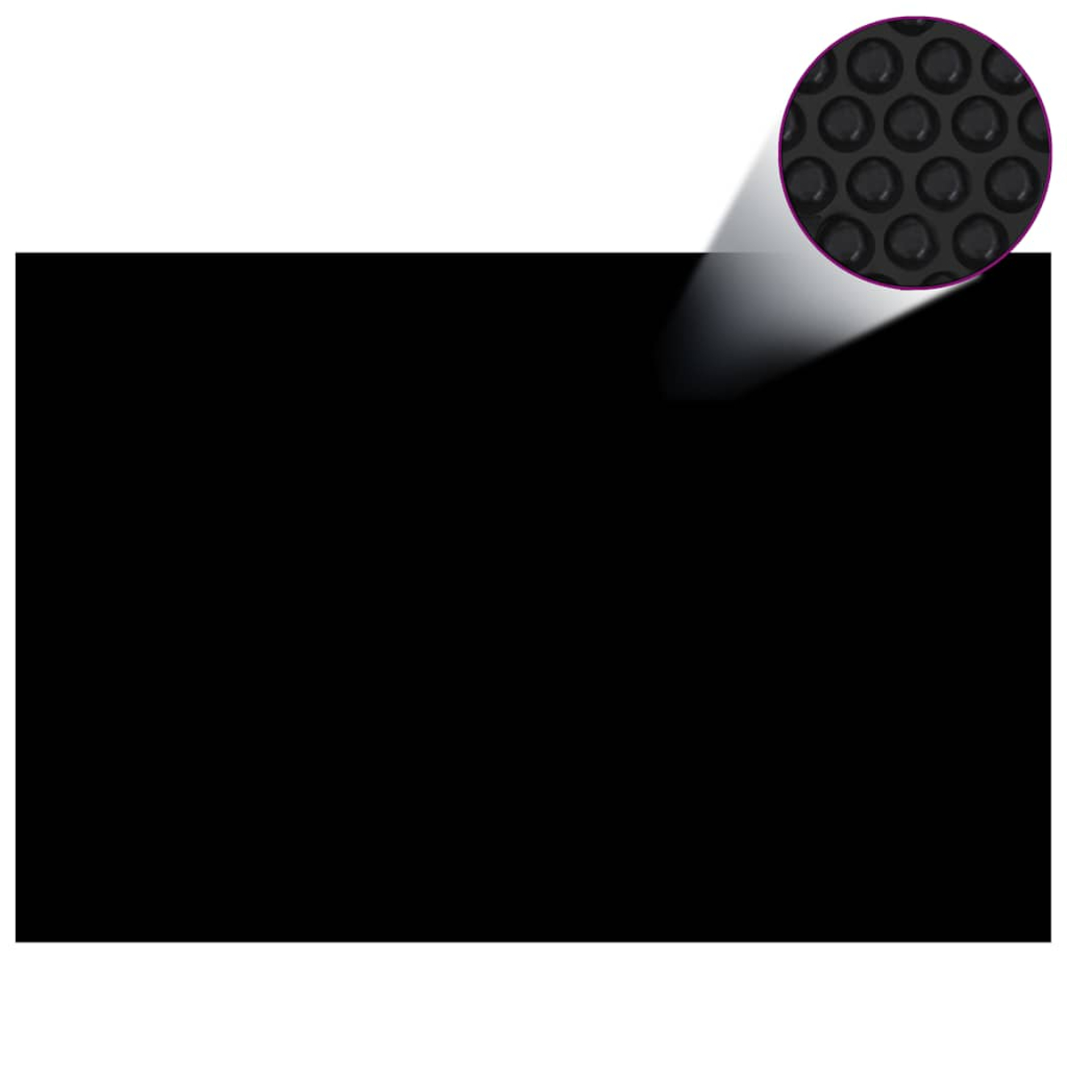 Eine schwarze Oberfläche mit vergrößerter Ansicht eines Blasenmusters in der Ecke.
