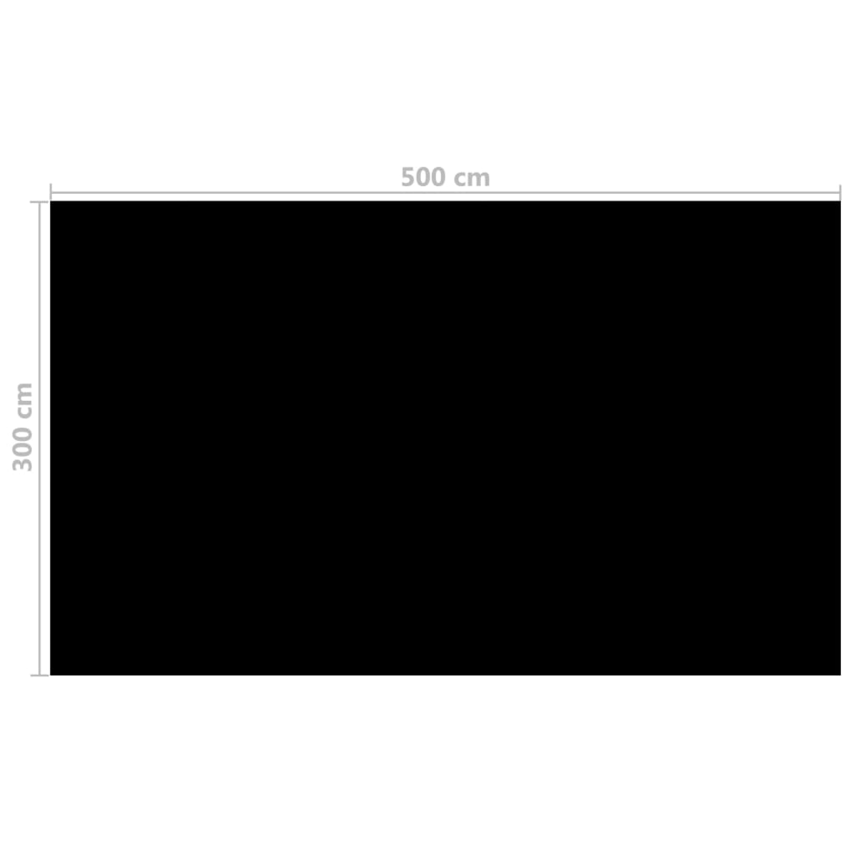 Eine schwarze rechteckige Fläche mit den Maßen 500 cm x 300 cm. Die Form ist schlicht.