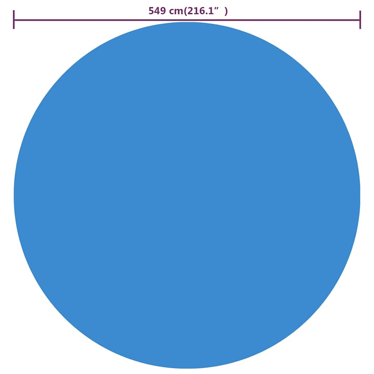 Ein großer blauer Kreis mit den Maßen 549 cm (216,1"). Die Form ist schlicht.