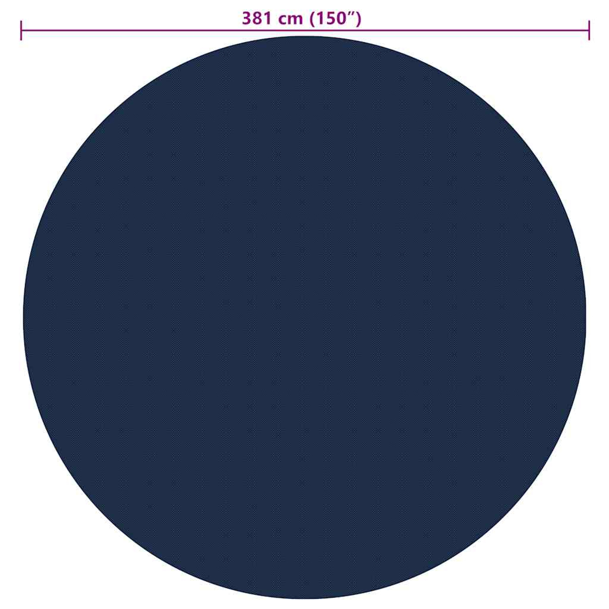 Eine dunkelblaue kreisförmige Oberfläche mit Abmessungen und vergrößertem Blasenmuster.