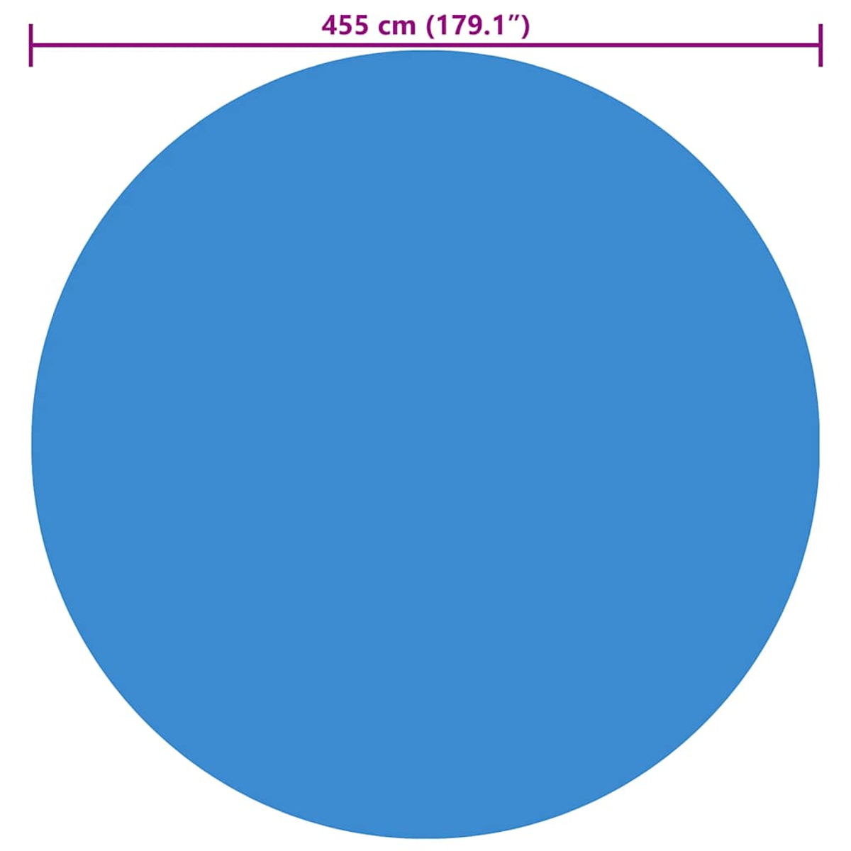 Ein großer blauer Kreis auf weißem Hintergrund. Eine lila Linie zeigt den Durchmesser von 455 cm (179,1") an.