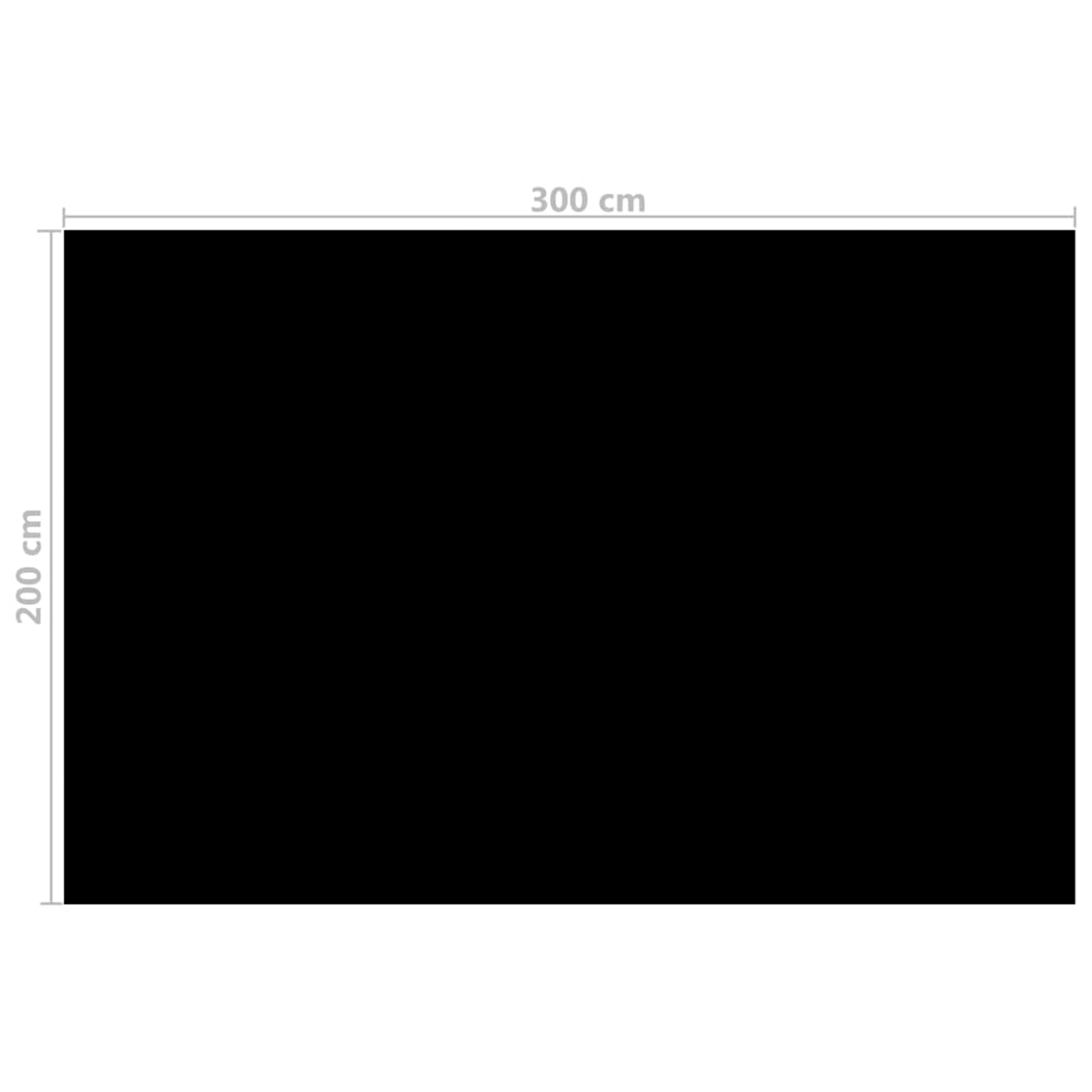 Ein schwarzes Rechteck mit den Maßen 300 cm x 200 cm. Weißer Rand um das Rechteck.