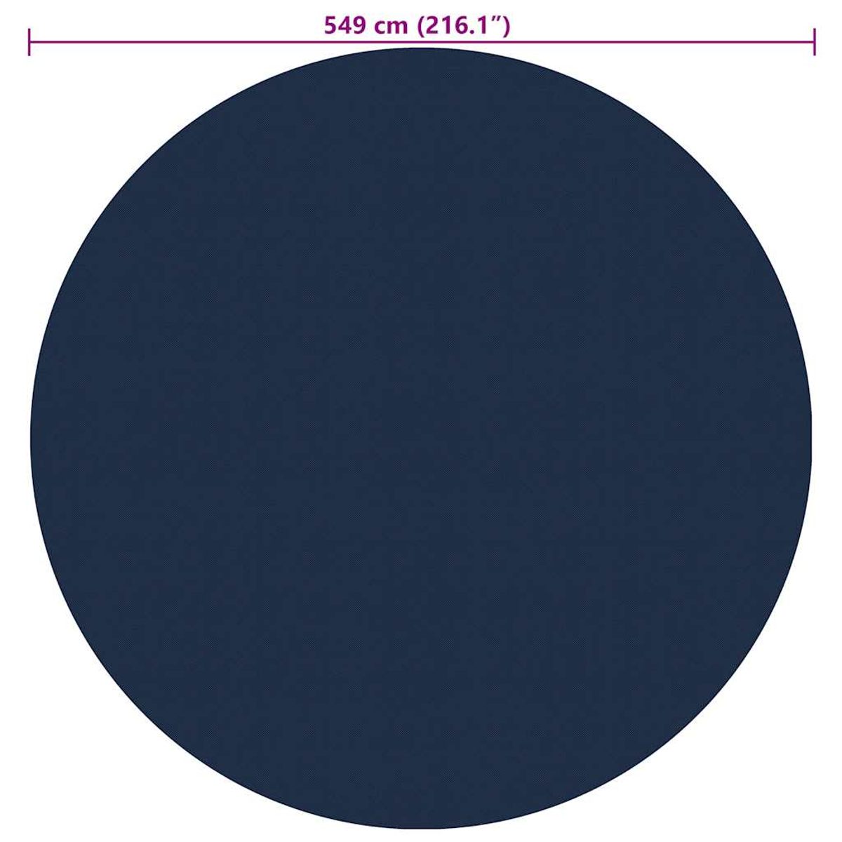 Ein großer dunkelblauer Kreis auf weißem Hintergrund. Eine lila Linie zeigt den Durchmesser von 549 cm (216,1") an.