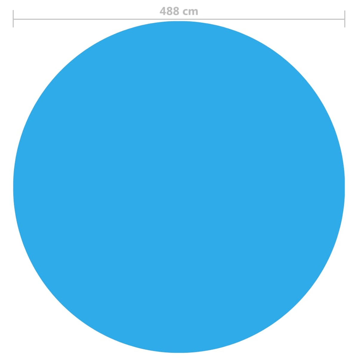 Eine große, runde blaue Poolabdeckung. Der Durchmesser beträgt 488 cm.