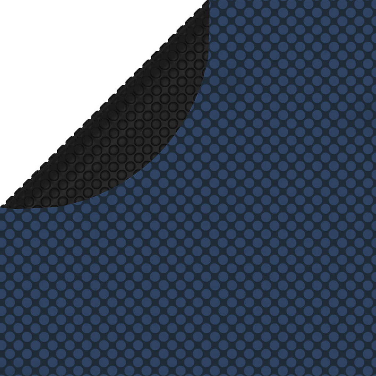 Ein blaues Blatt mit einem Muster aus dunkelblauen Kreisen, eine Ecke zurückgezogen.