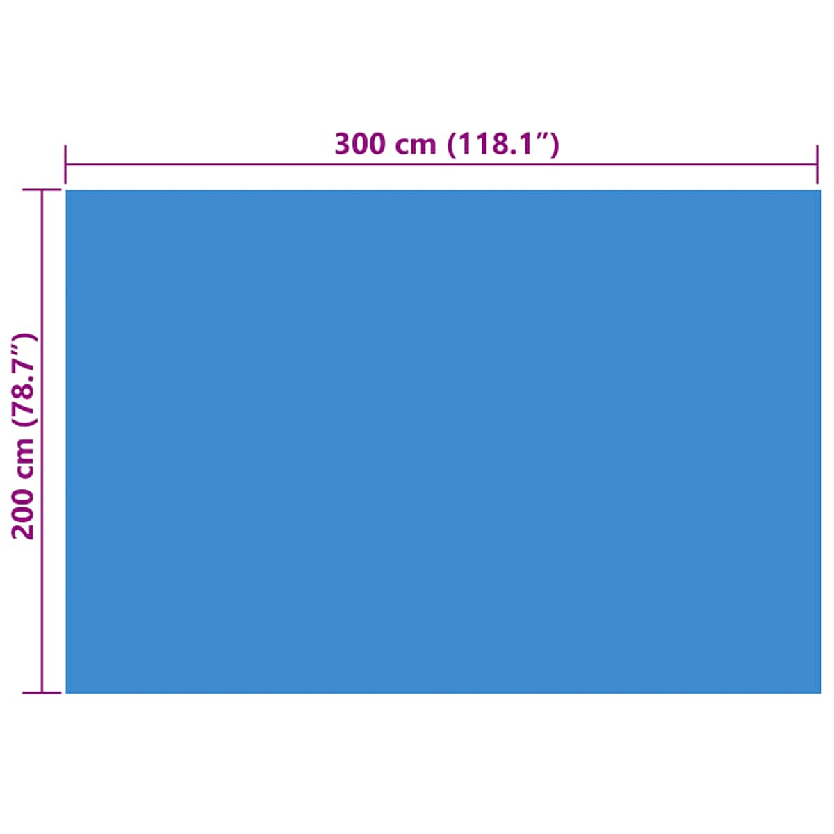 Ein blaues Rechteck mit den Maßen 300 cm (118,1") und 200 cm (78,7").