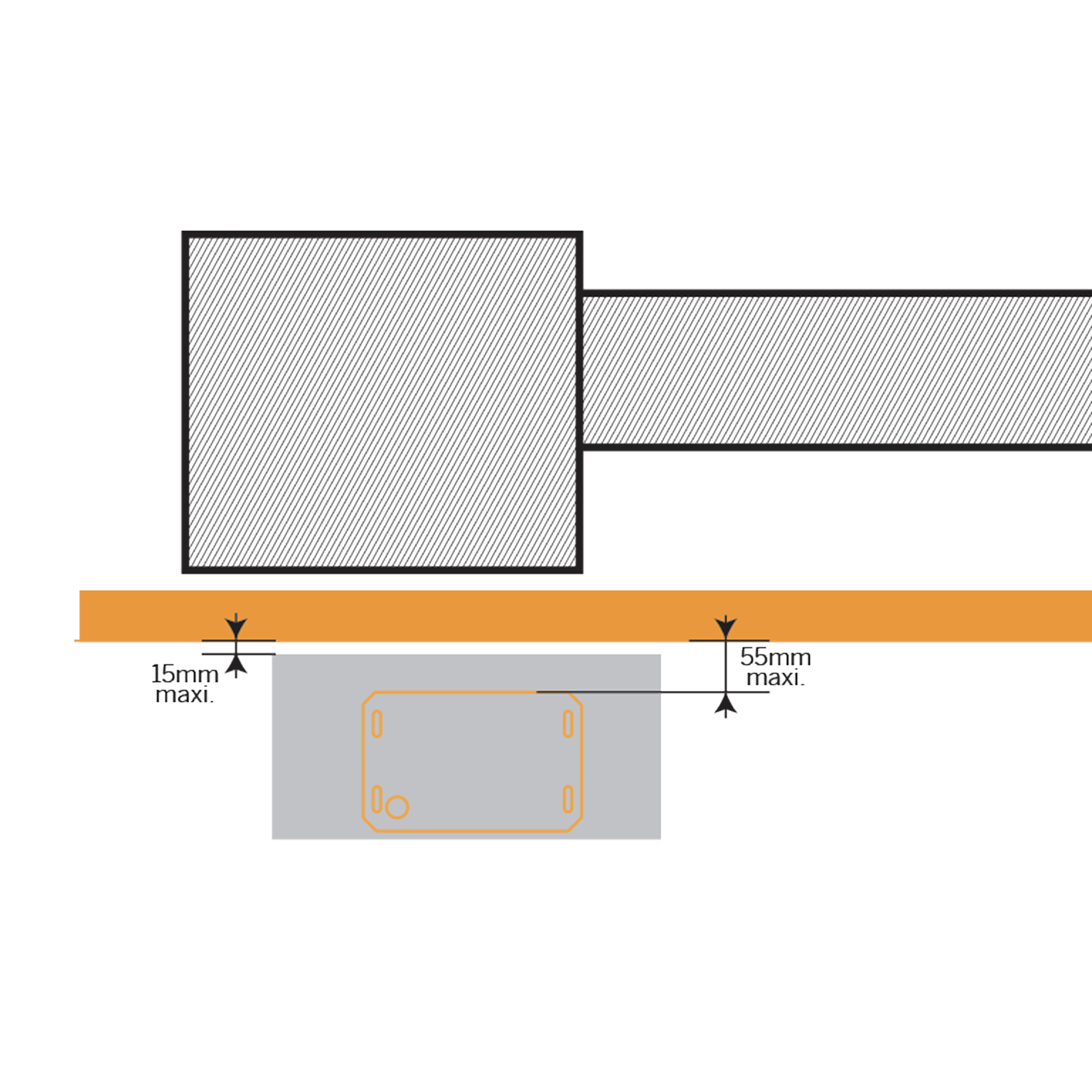Diagrama con medidas, un rectángulo y un rectángulo más pequeño, con anotaciones de medidas.