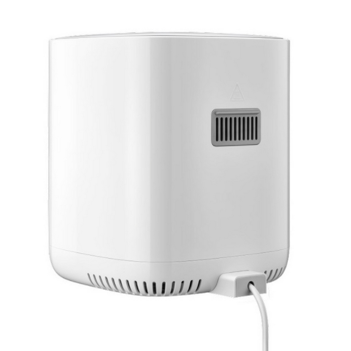 Dispositivo blanco rectangular con ventilación lateral y cable de alimentación inferior.