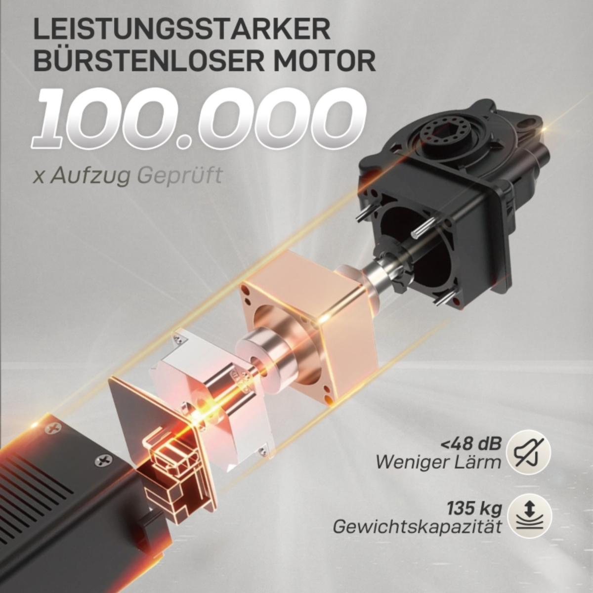 Nahaufnahme des Maschineninneren mit detaillierten Komponenten, Text auf Deutsch und einer Gewichtskapazitätsanzeige.