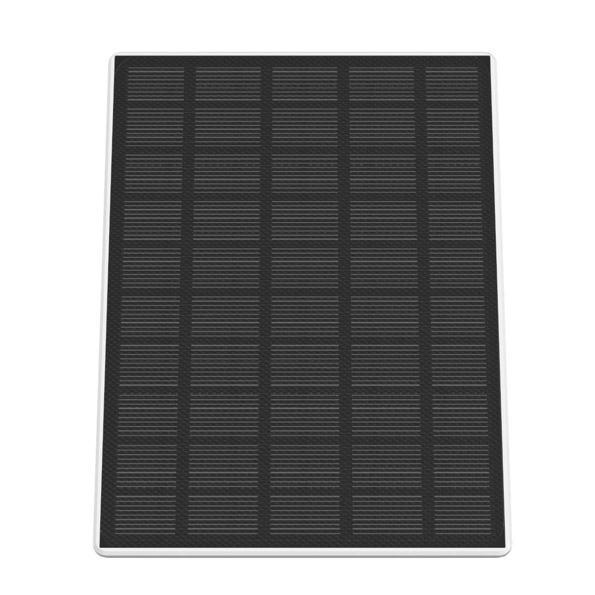 Un pannello solare nero con cornice rettangolare. Il pannello è composto da tanti piccoli quadrati scuri.
