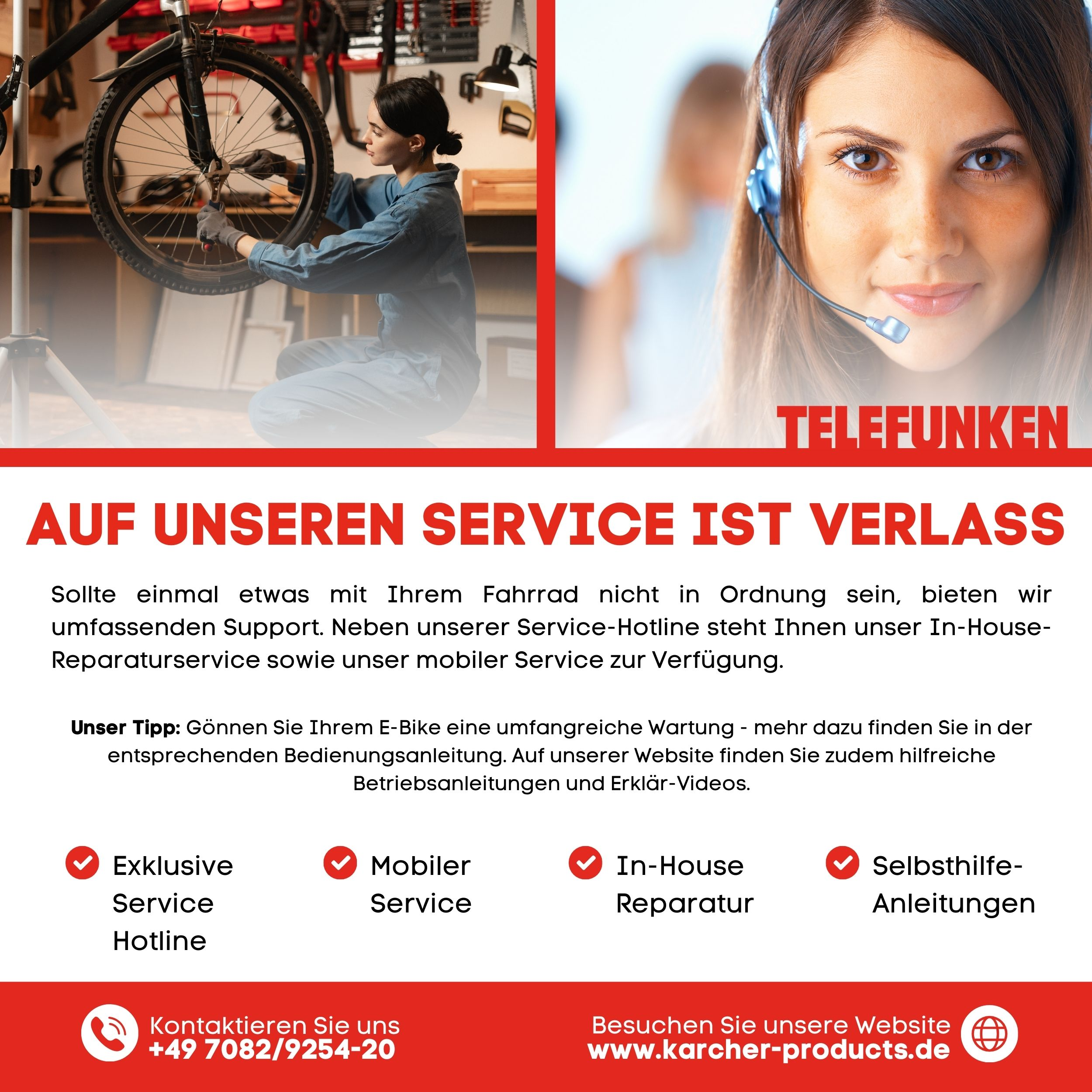 Eine Infografik umreißt die Telefunken E-City E-Bike Abmessungen, einschließlich Länge, Höhe und Gewicht.