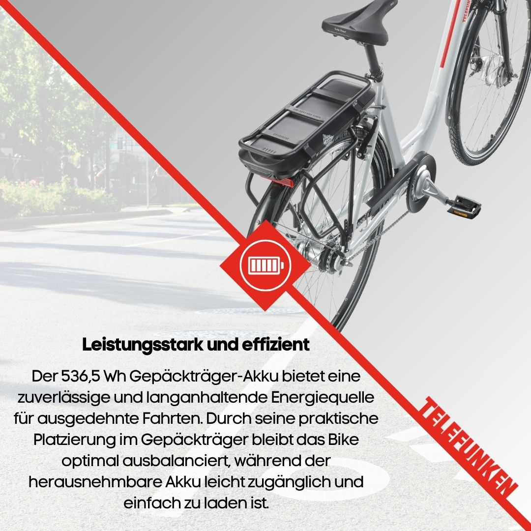 Ein Bild, das die Telefunken Ebike Display-Funktionen hervorhebt, die Geschwindigkeit, Batteriestatus und Fahrtinformationen anzeigen.
