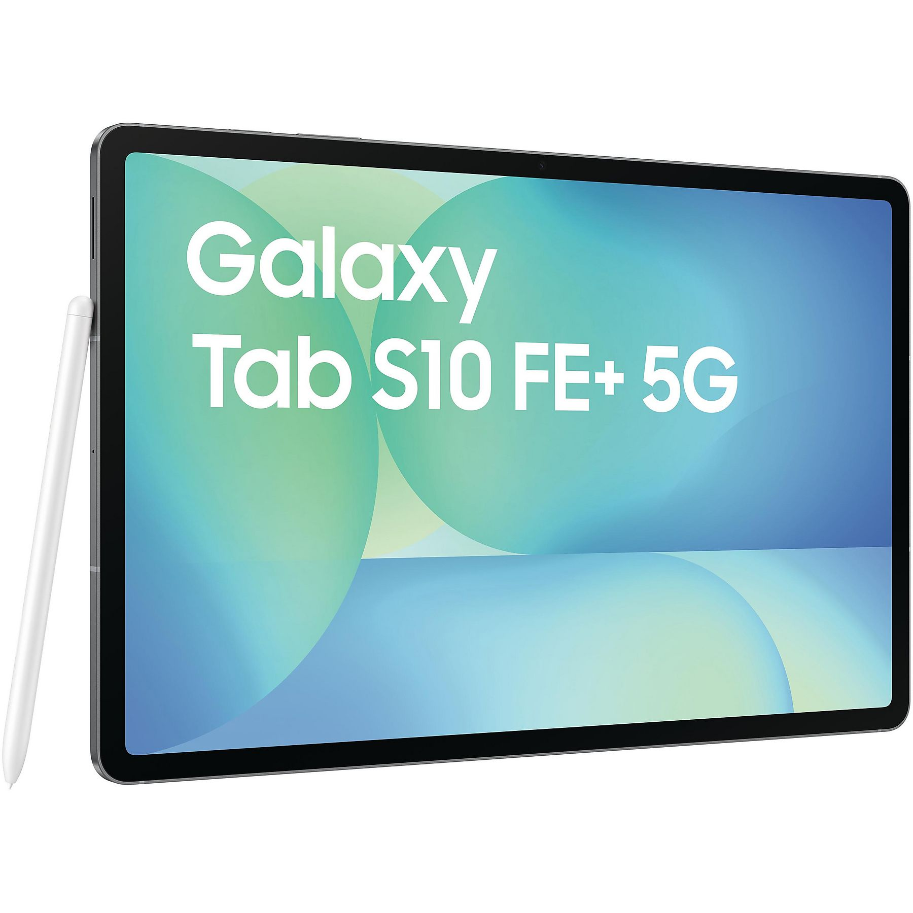 Tablet Samsung Galaxy Tab S10 FE+ 5G z widokiem z przodu i rysikiem.