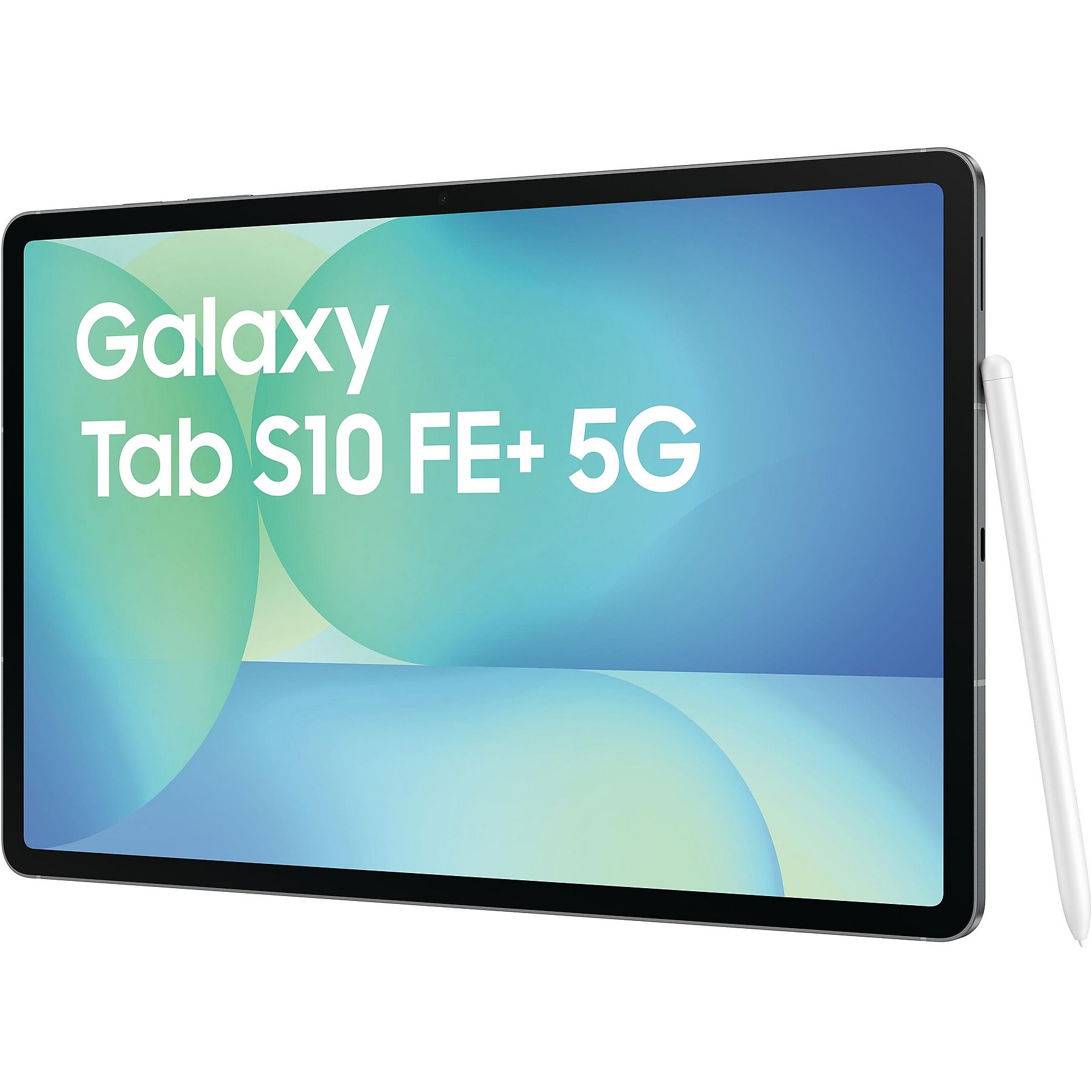 Tablet Samsung Galaxy Tab S10 FE+ 5G z widokiem z przodu i rysikiem.