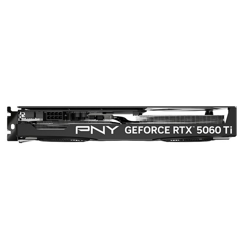 Karta graficzna PNY GeForce RTX 3060 Ti. Karta jest czarna i ma białe tło.