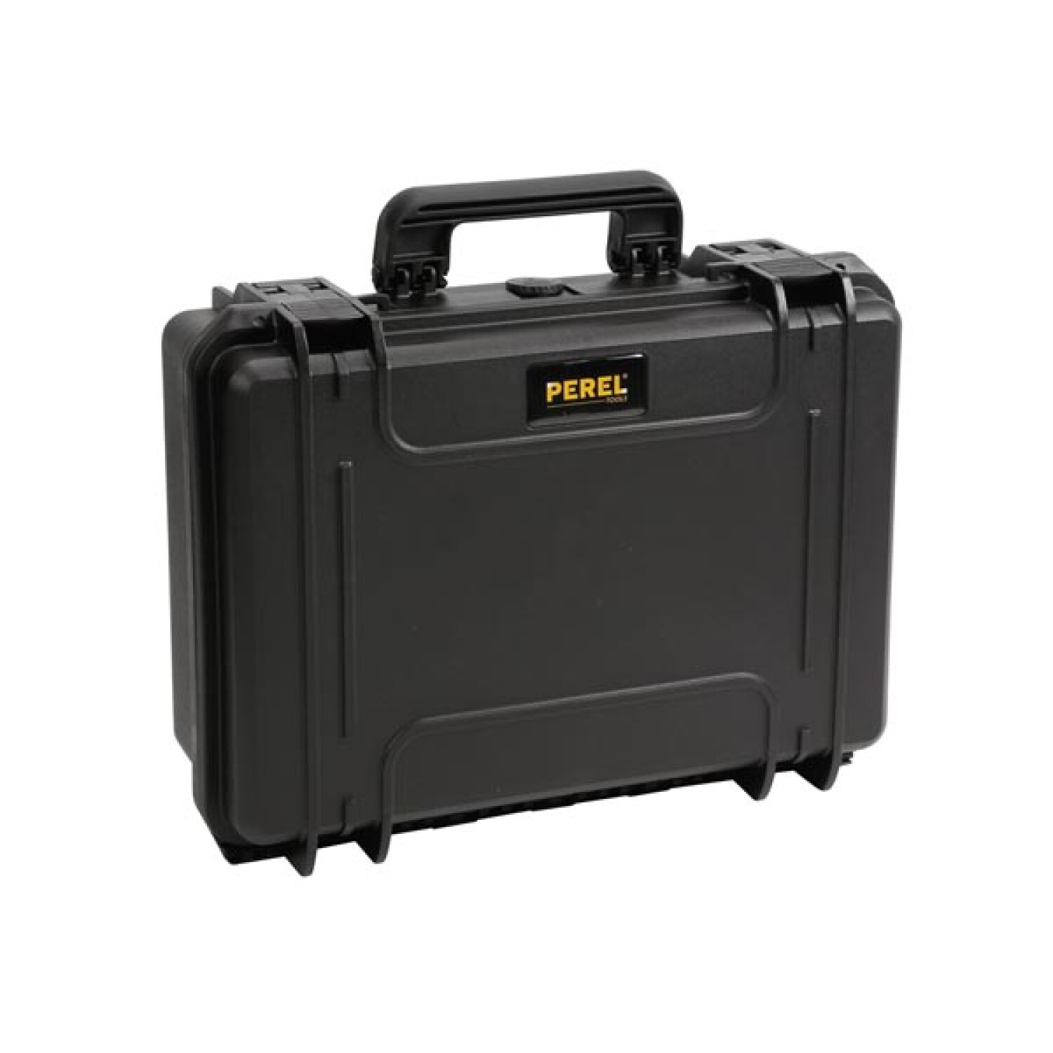 Valigetta rigida nera con maniglia e logo PEREL TOOLS.