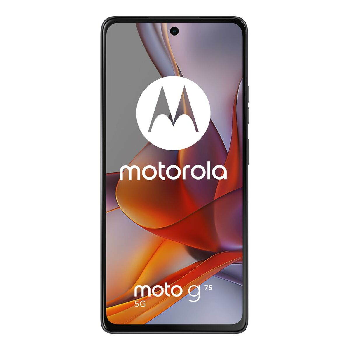 Un teléfono inteligente negro con el logotipo de Motorola. El teléfono tiene un borde negro y una cámara frontal.