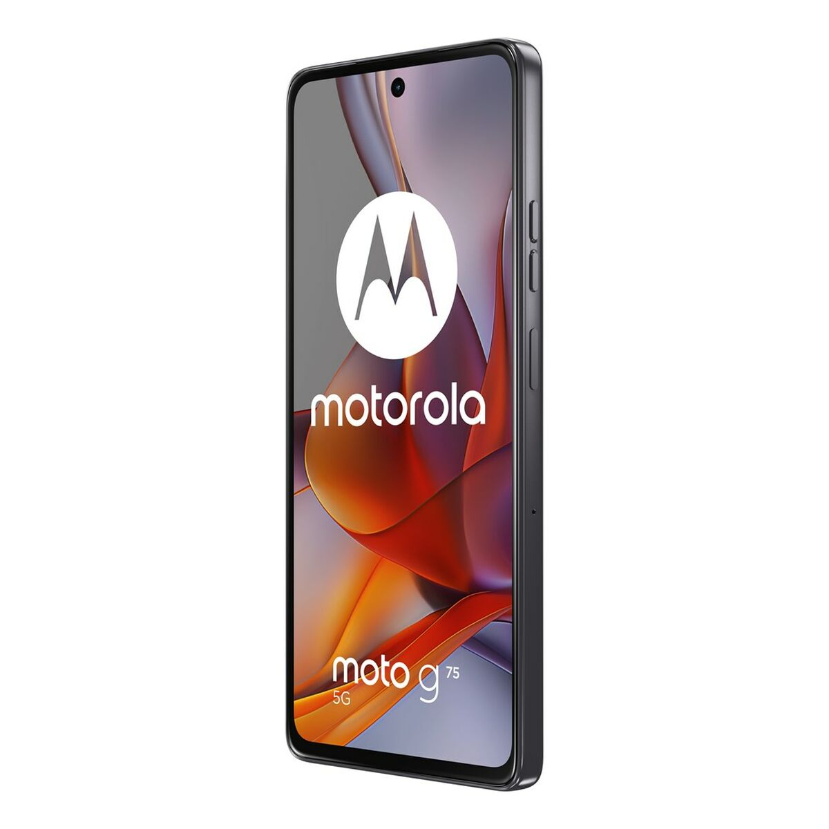 Primer plano de un teléfono Motorola negro, mostrando el logotipo de la marca y el nombre del modelo.